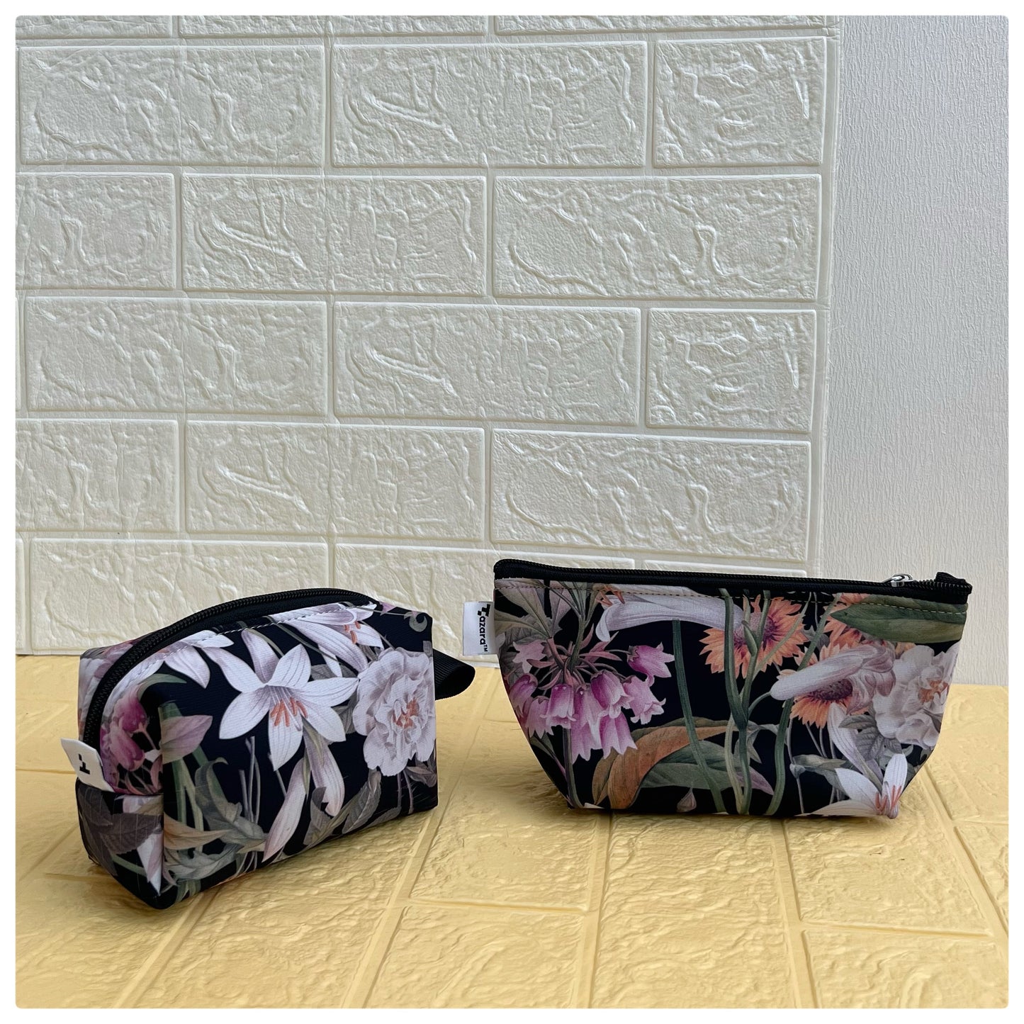 BLACK FLORAL POUCHES