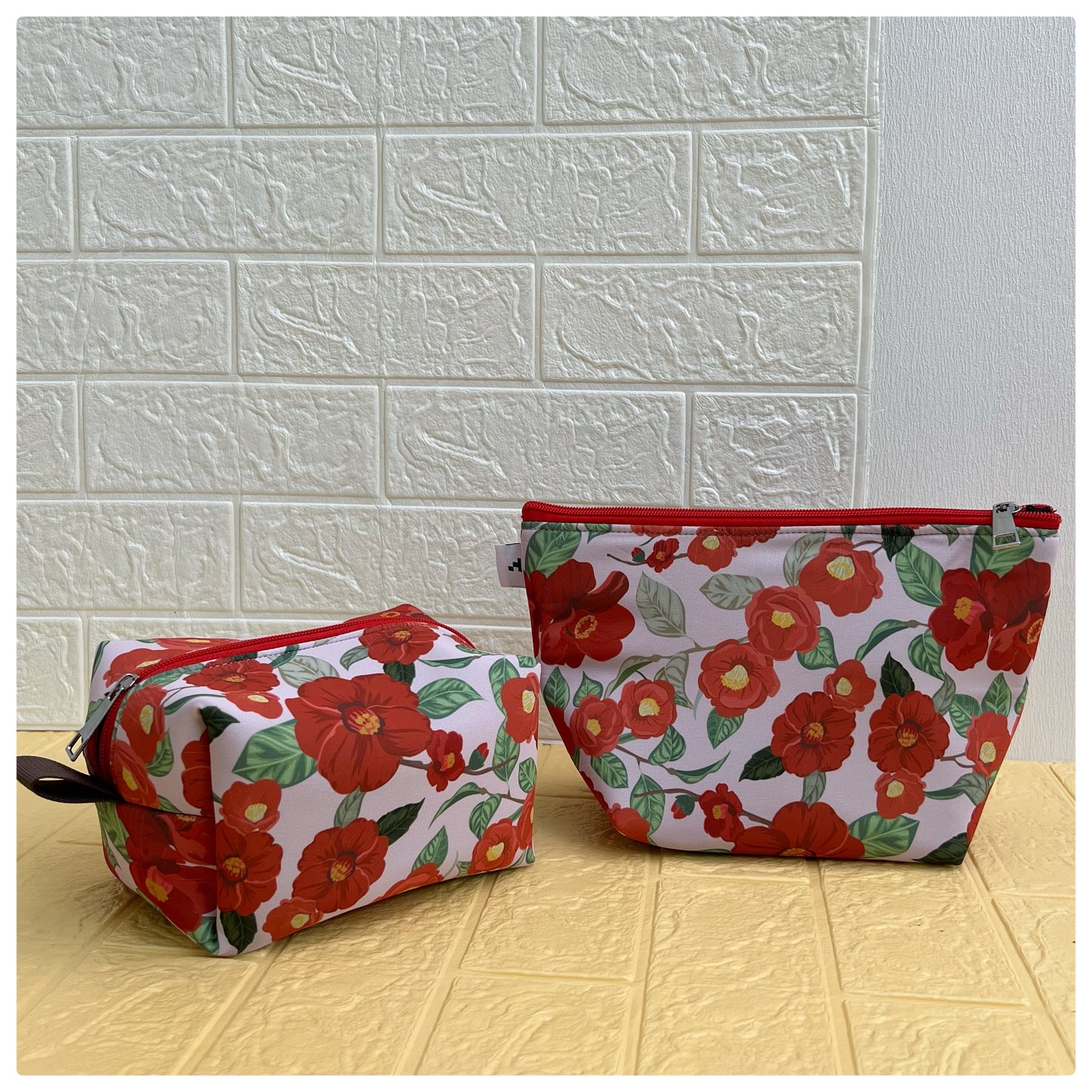 RED PINK FLORAL POUCHES