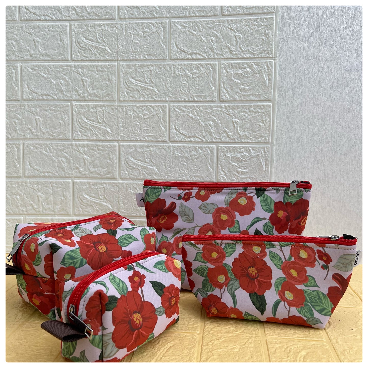 RED PINK FLORAL POUCHES