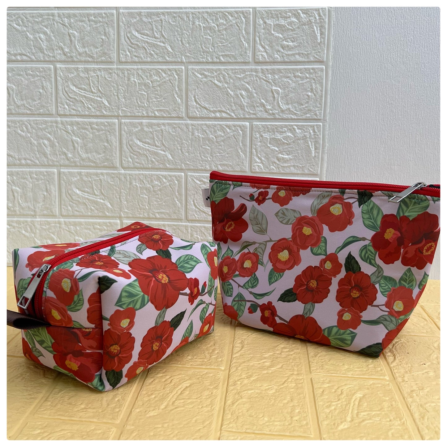 RED PINK FLORAL POUCHES