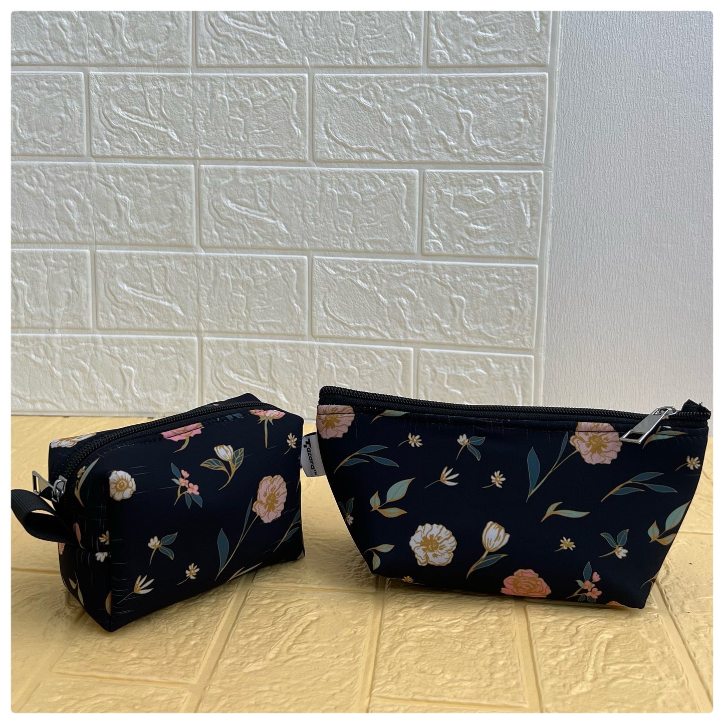 BLACK SMALL FLORAL POUCHES