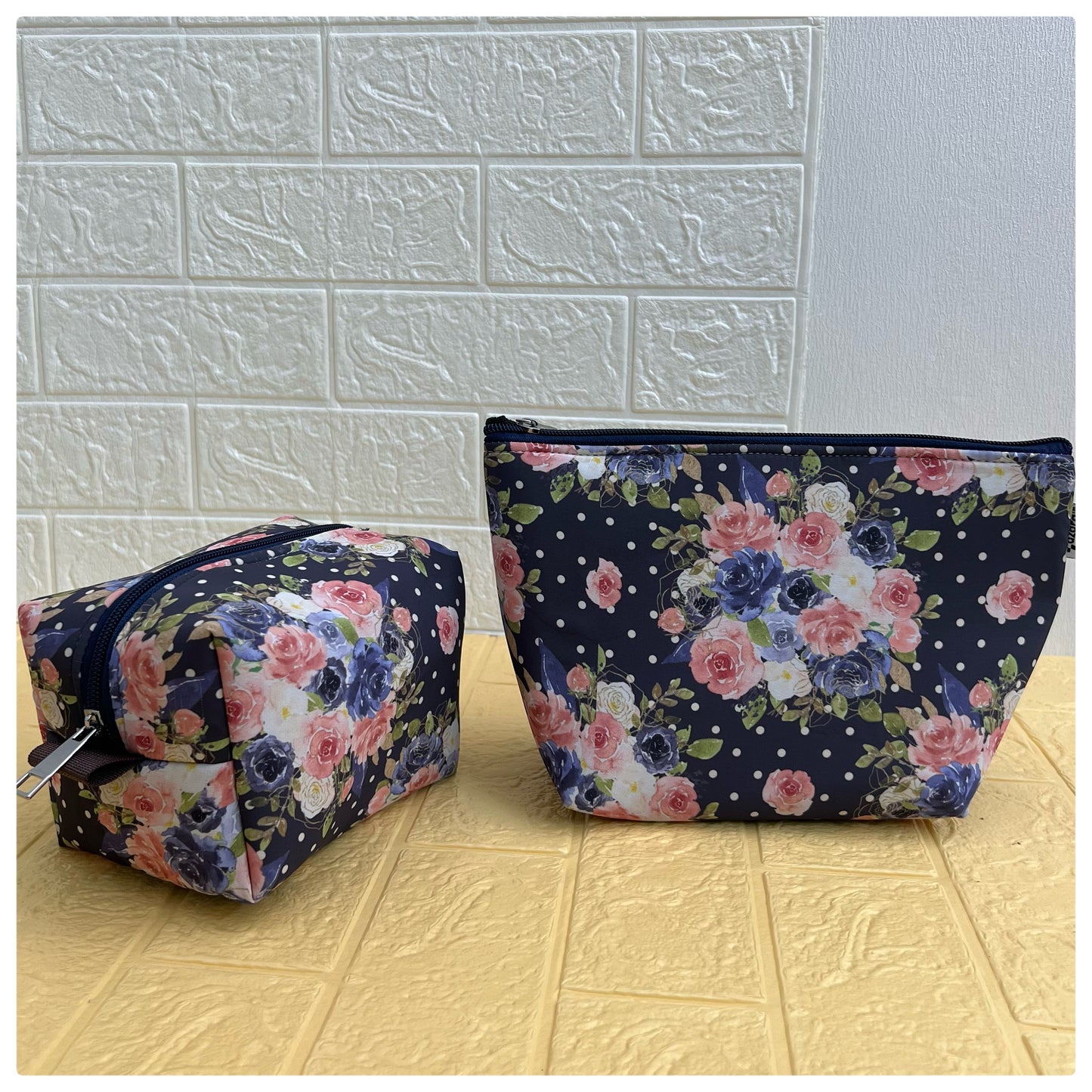 NAVY FLORAL POUCHES
