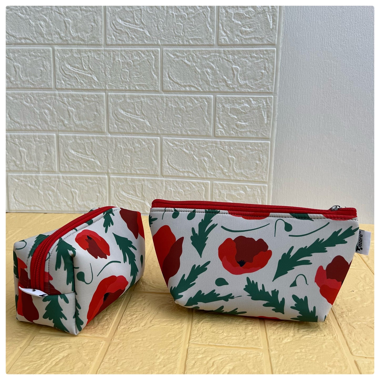 RED FLORAL POUCHES