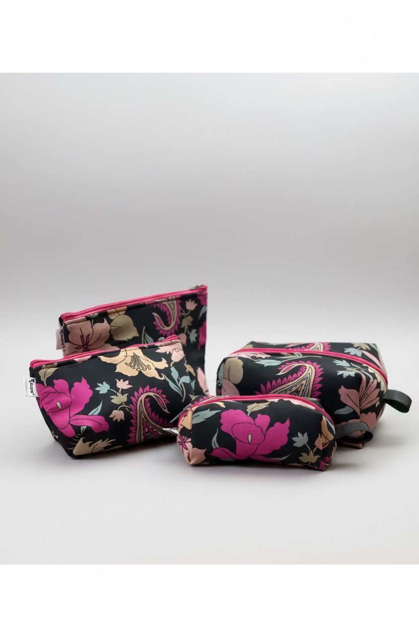 PINK BLACK FLORAL POUCHES