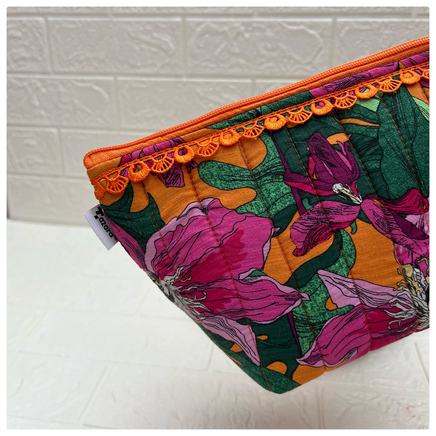 ORANGE JUNGLE QUILTED POUCH