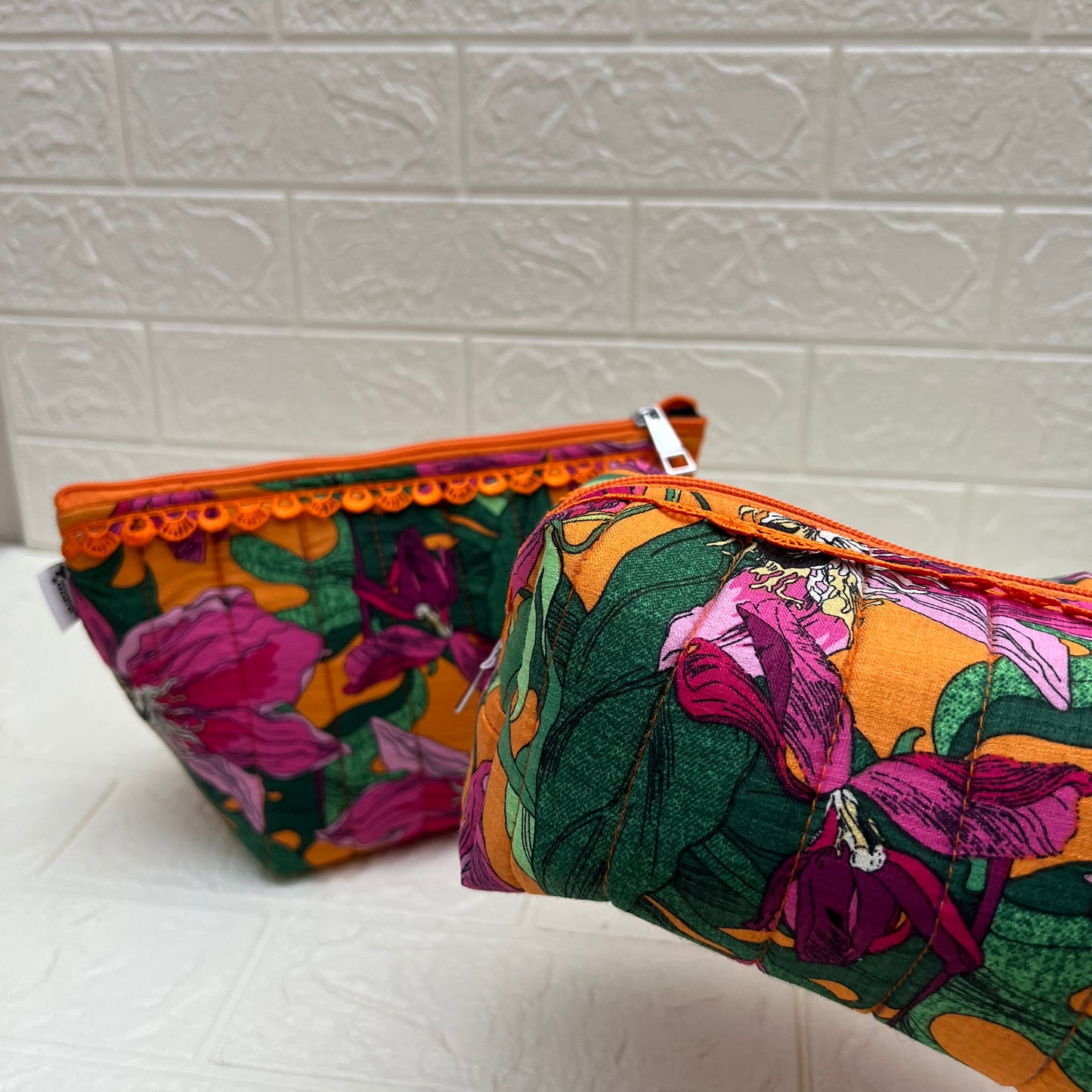 ORANGE JUNGLE QUILTED POUCH