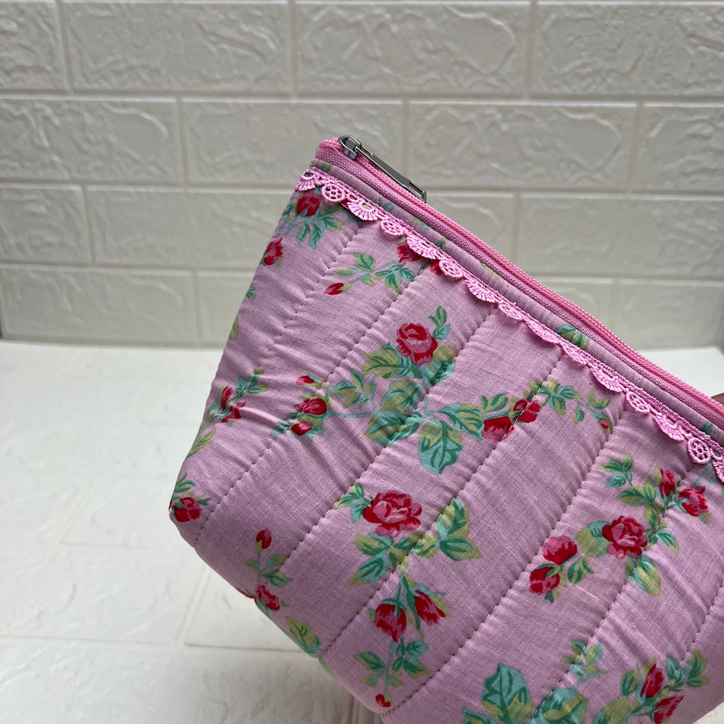 PINK ROSE QUILTED POUCH