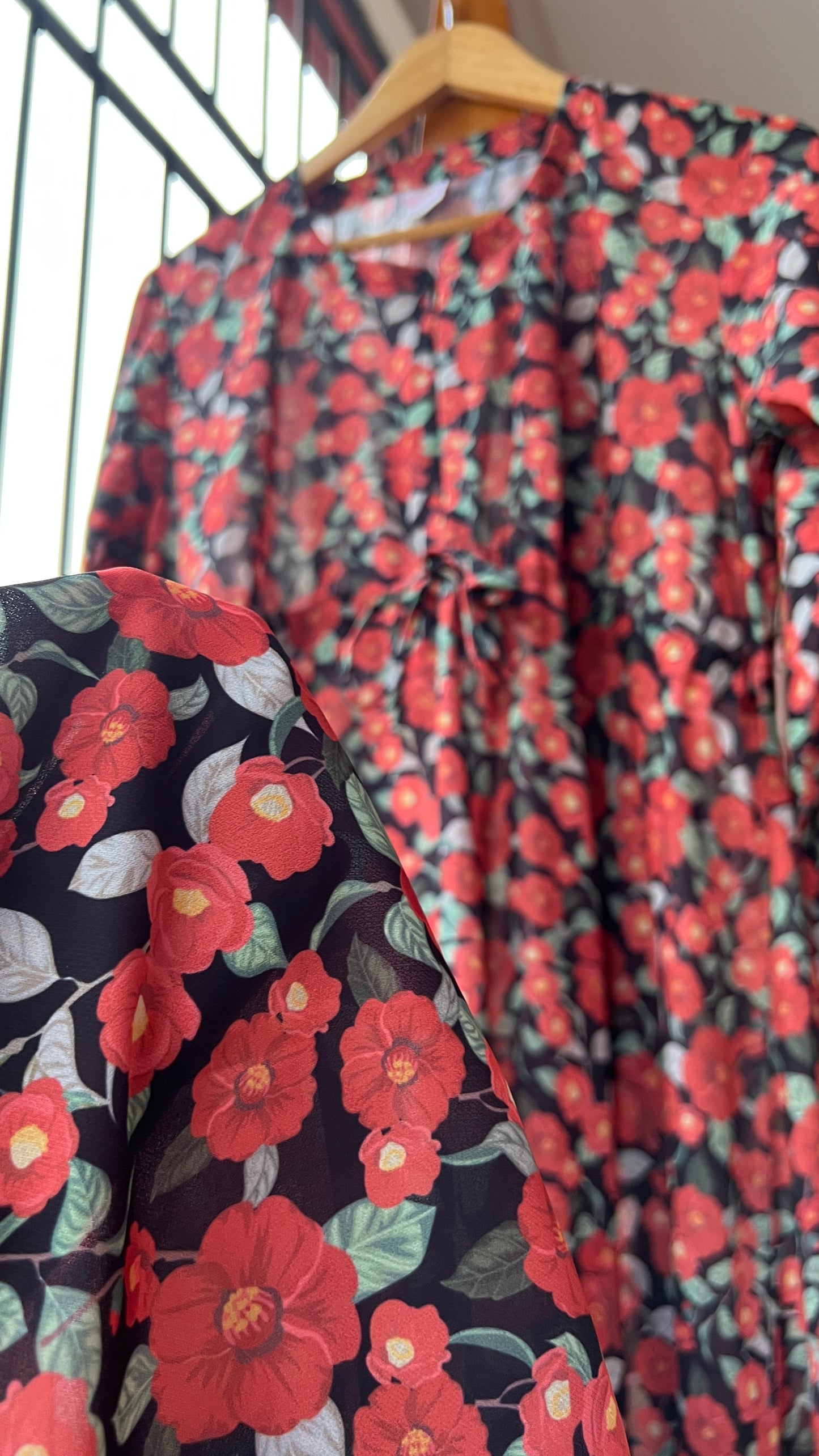 Red Black Floral Long Gown