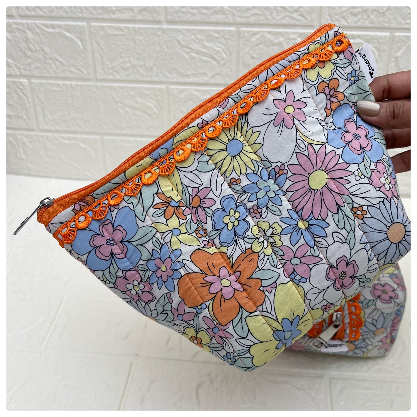 COLORFUL ORANGE QUILTED POUCH