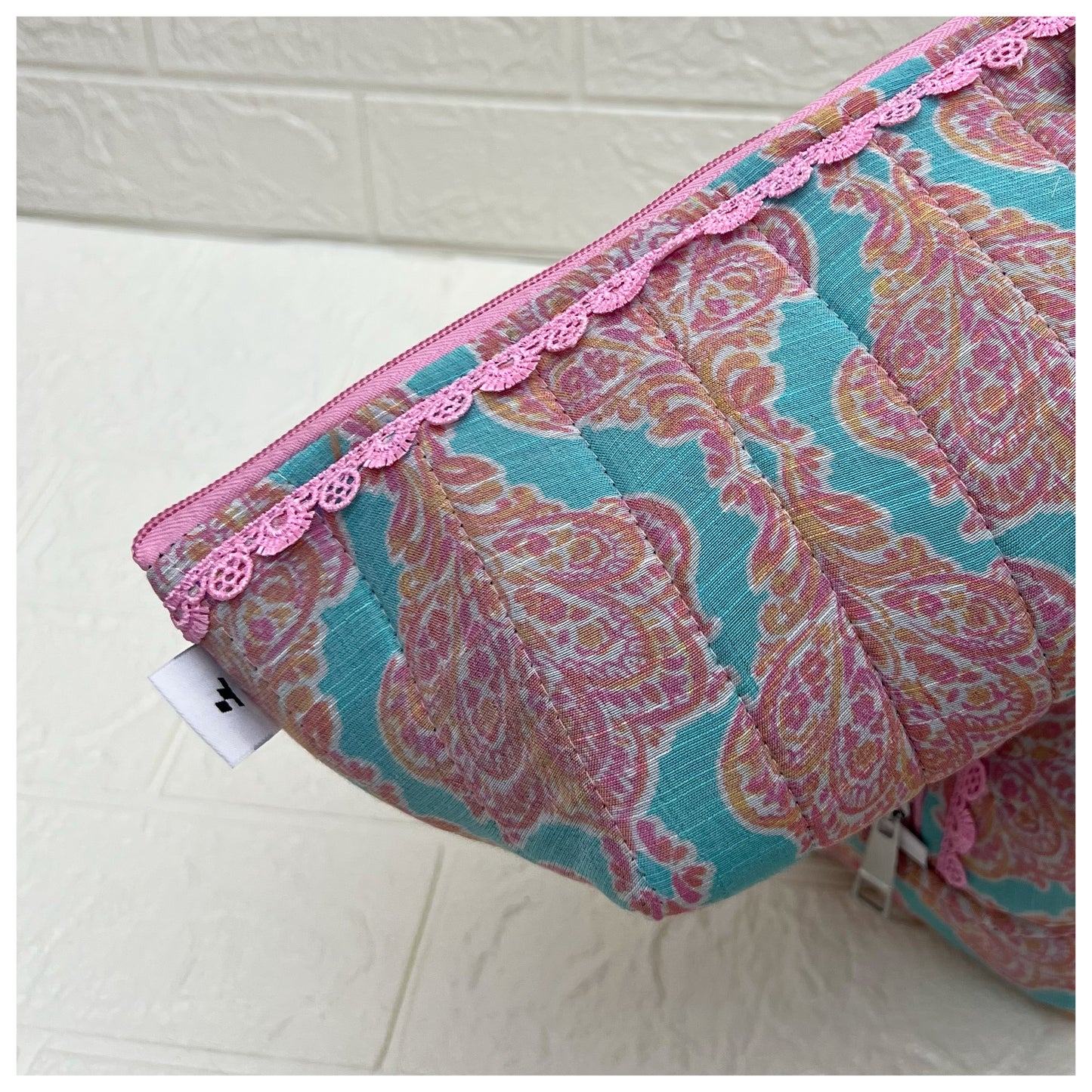 TEAL PINK QUILTED POUCH