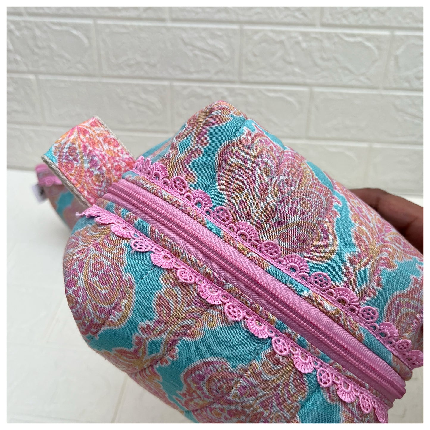 TEAL PINK QUILTED POUCH