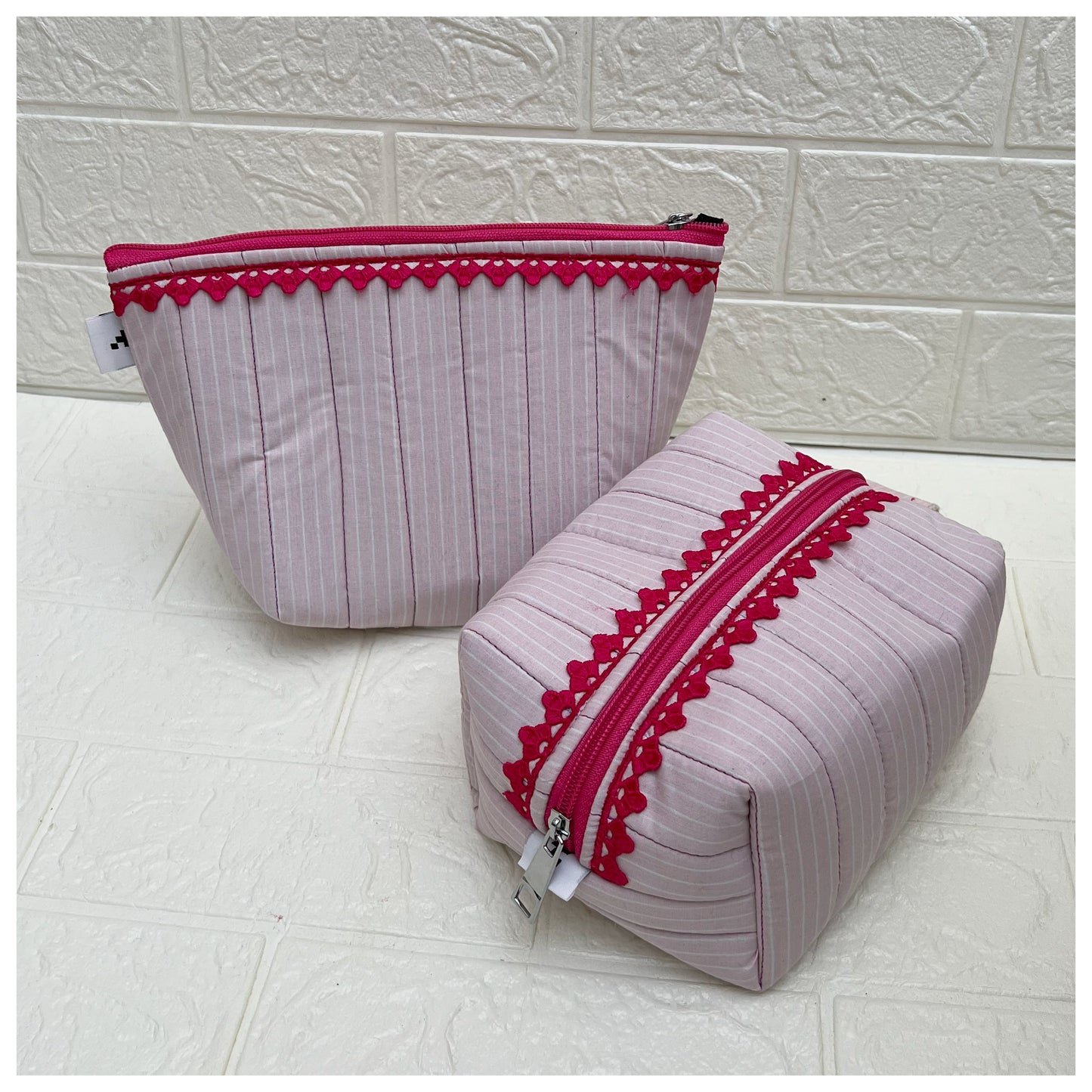 PINK STRIPE QUILTED POUCH