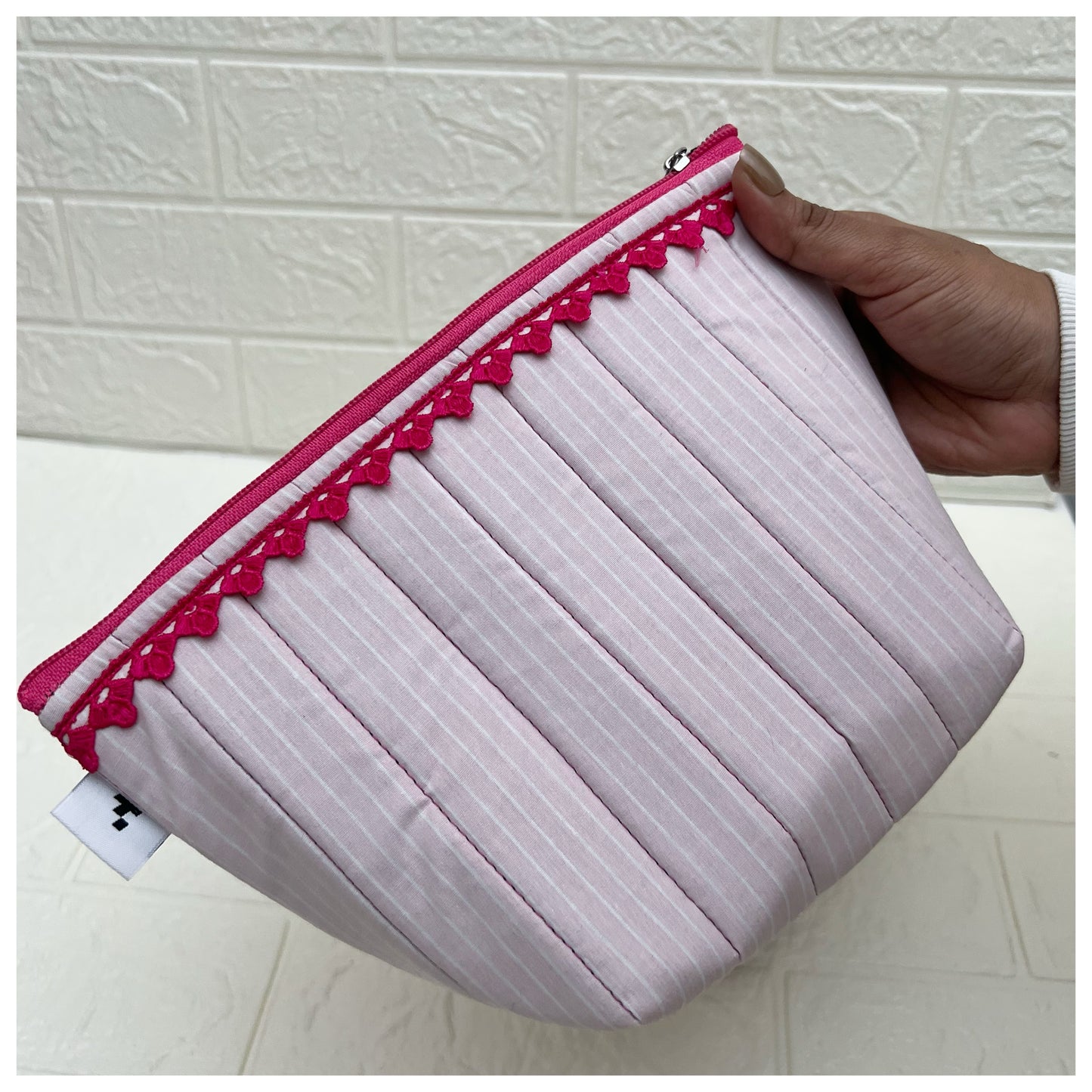 PINK STRIPE QUILTED POUCH