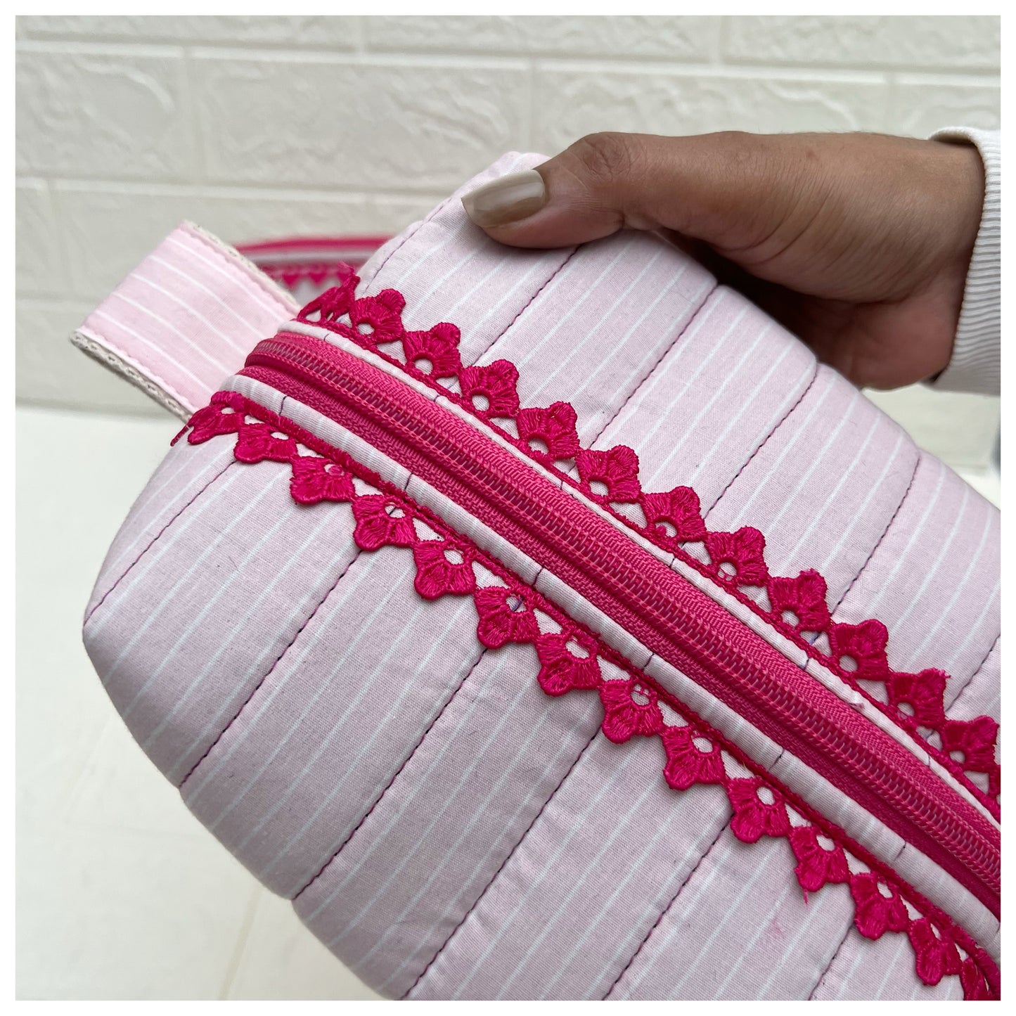 PINK STRIPE QUILTED POUCH