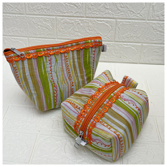 ORANGE STRIPE QUILTED POUCH