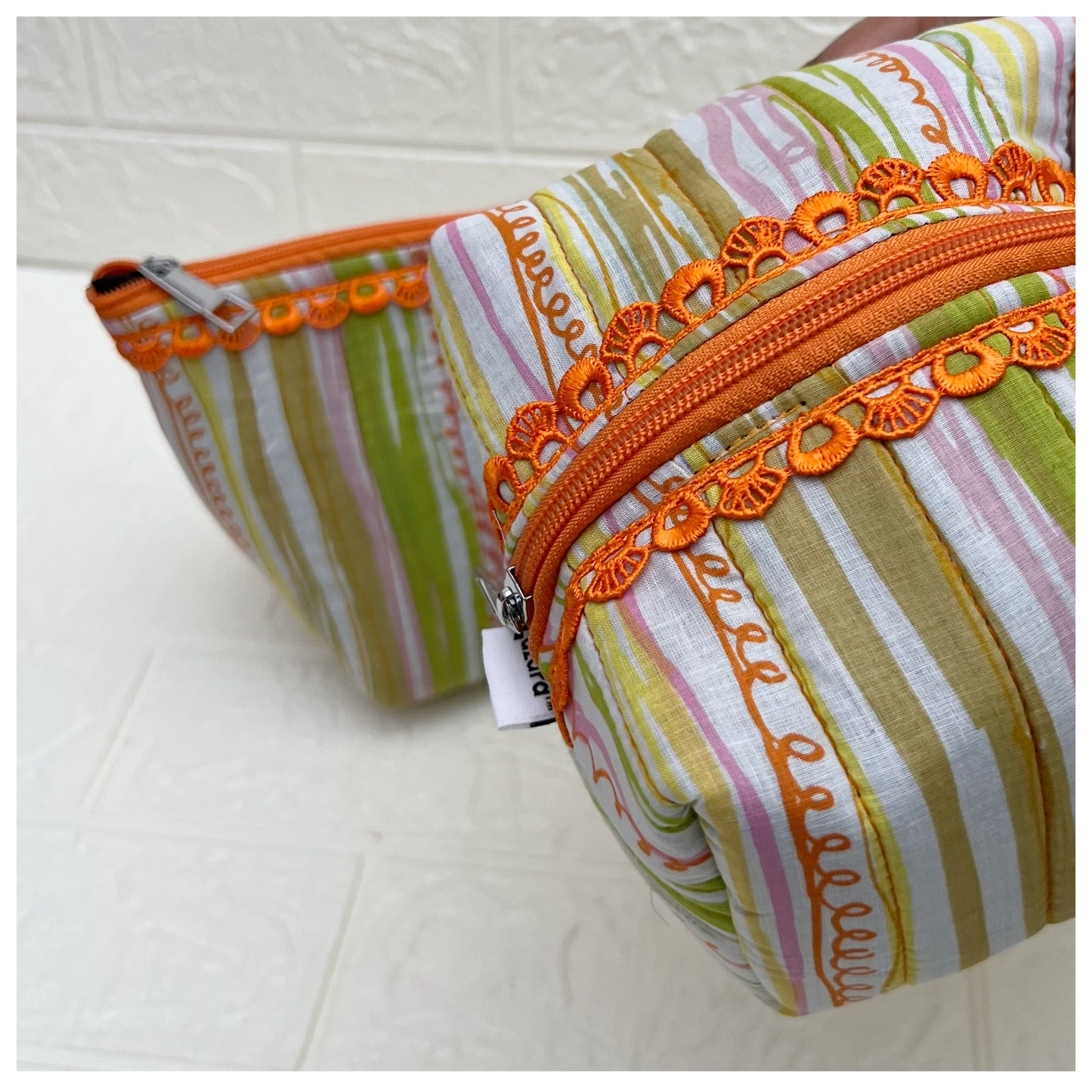 ORANGE STRIPE QUILTED POUCH