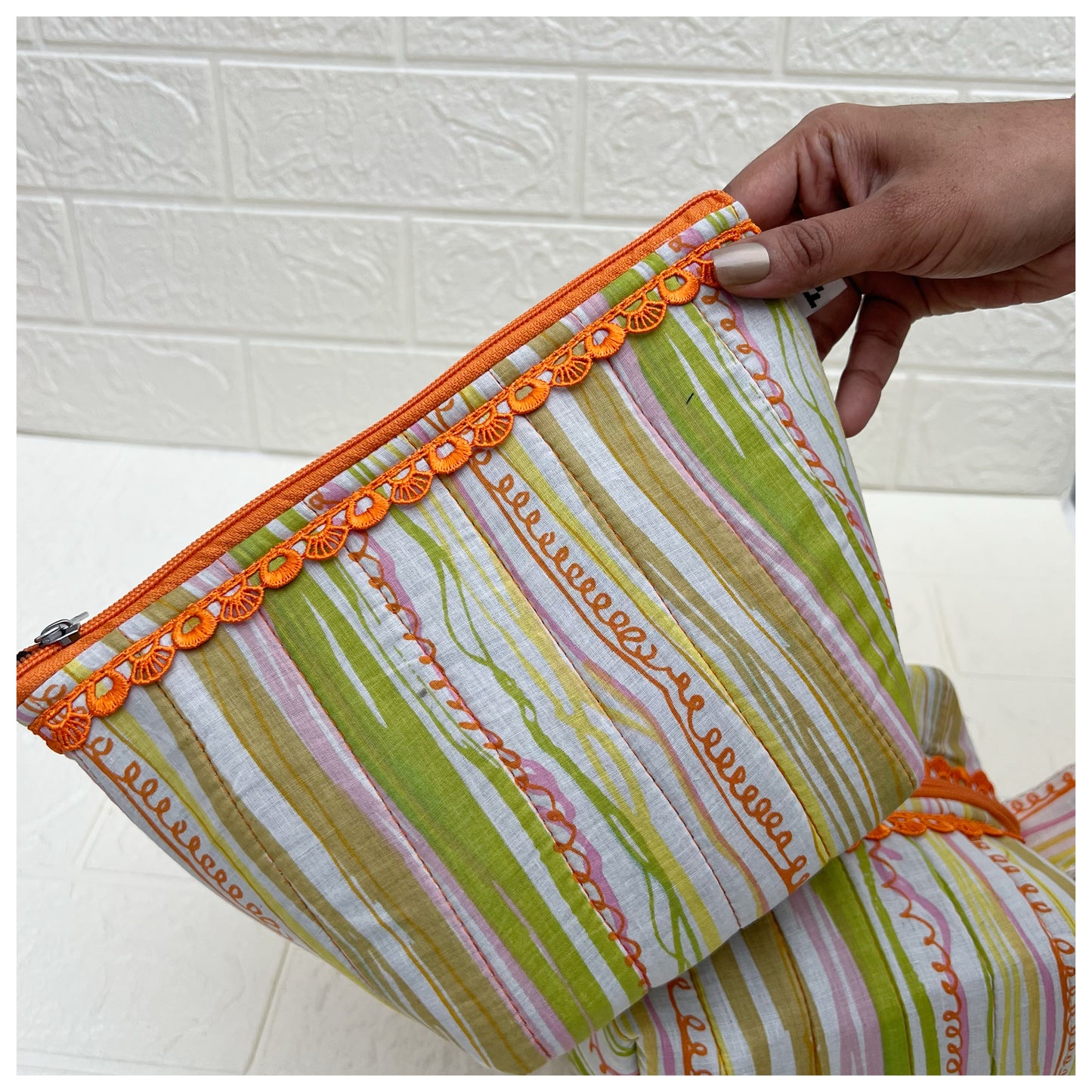 ORANGE STRIPE QUILTED POUCH