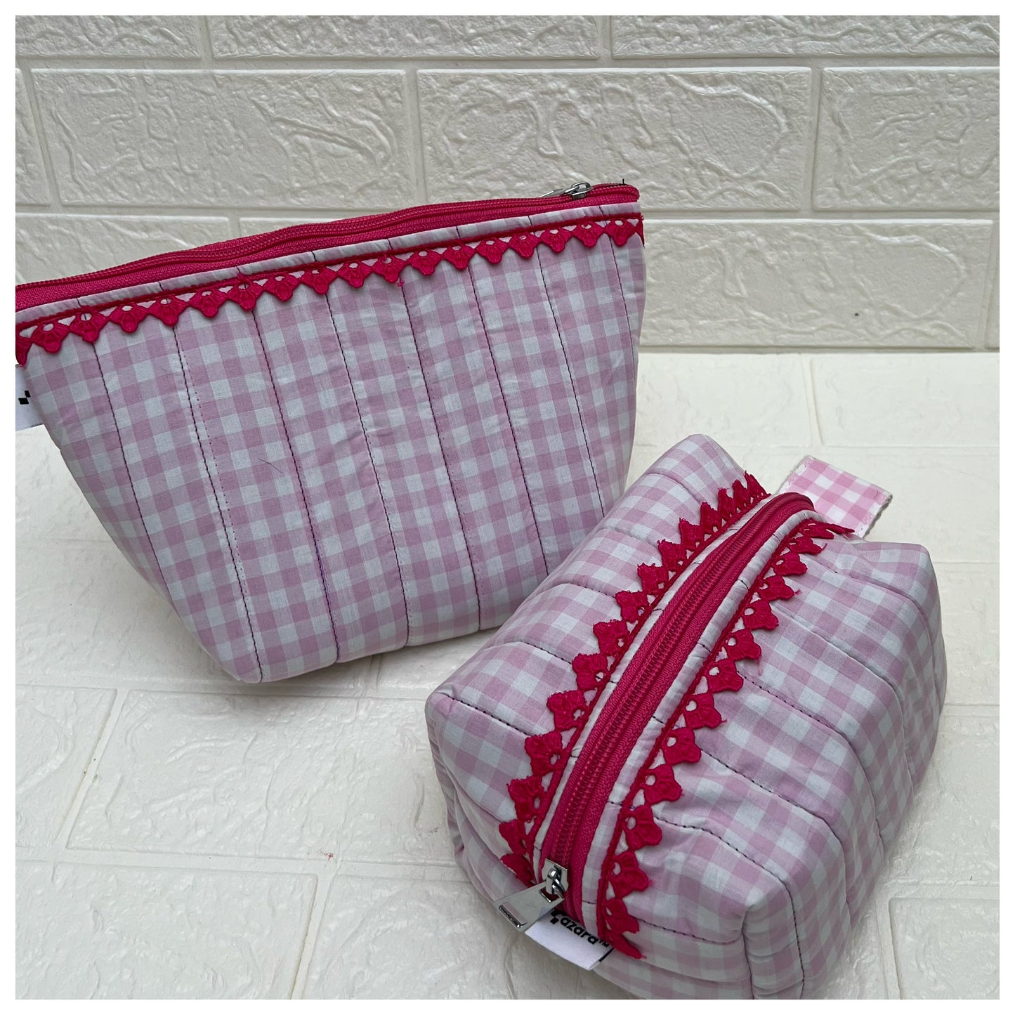 PINK CHECK QUILTED POUCH