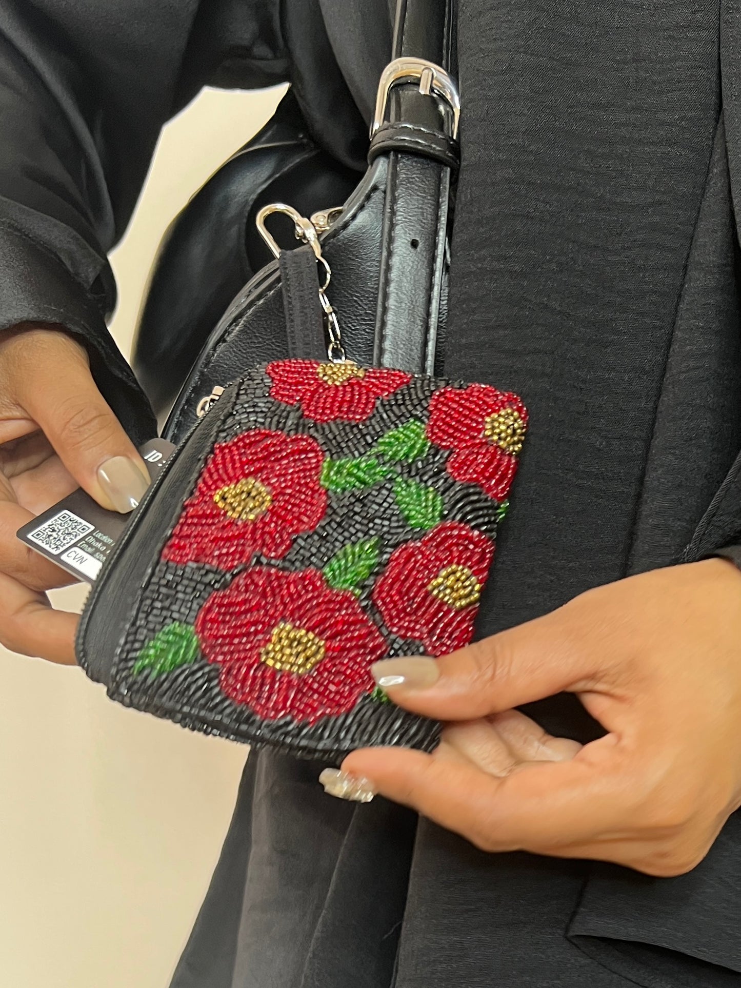 RED FLORAL BEADED COIN PURSE