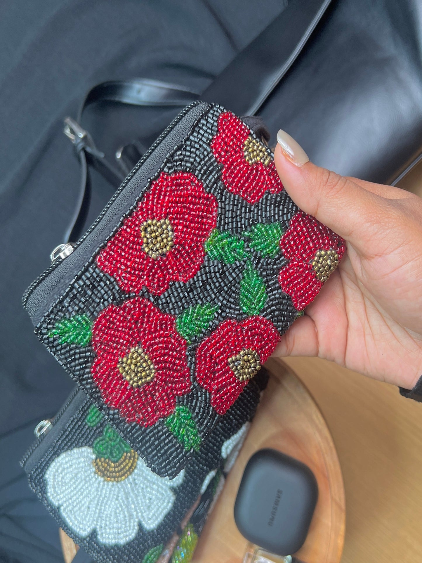 RED FLORAL BEADED COIN PURSE