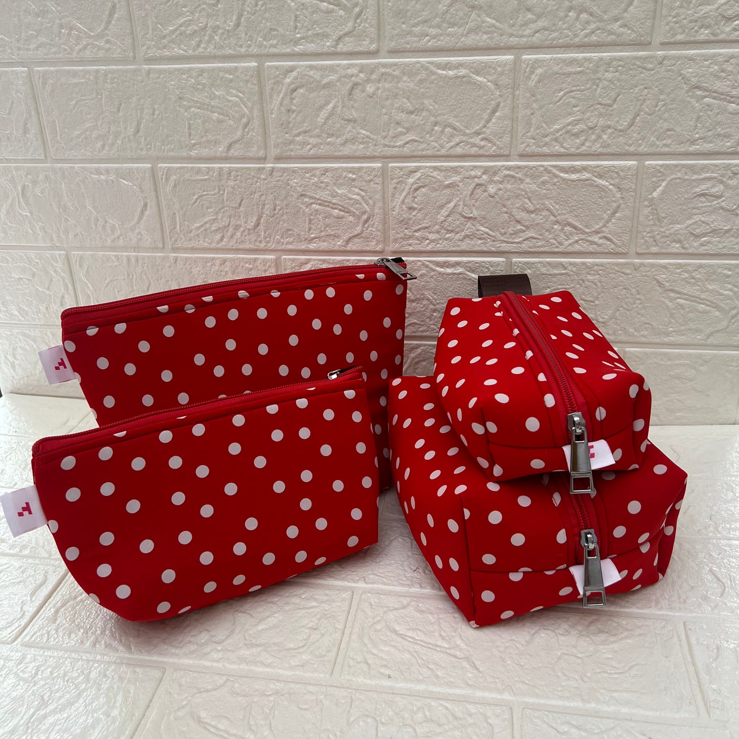 RED BIG POLKA POUCHES