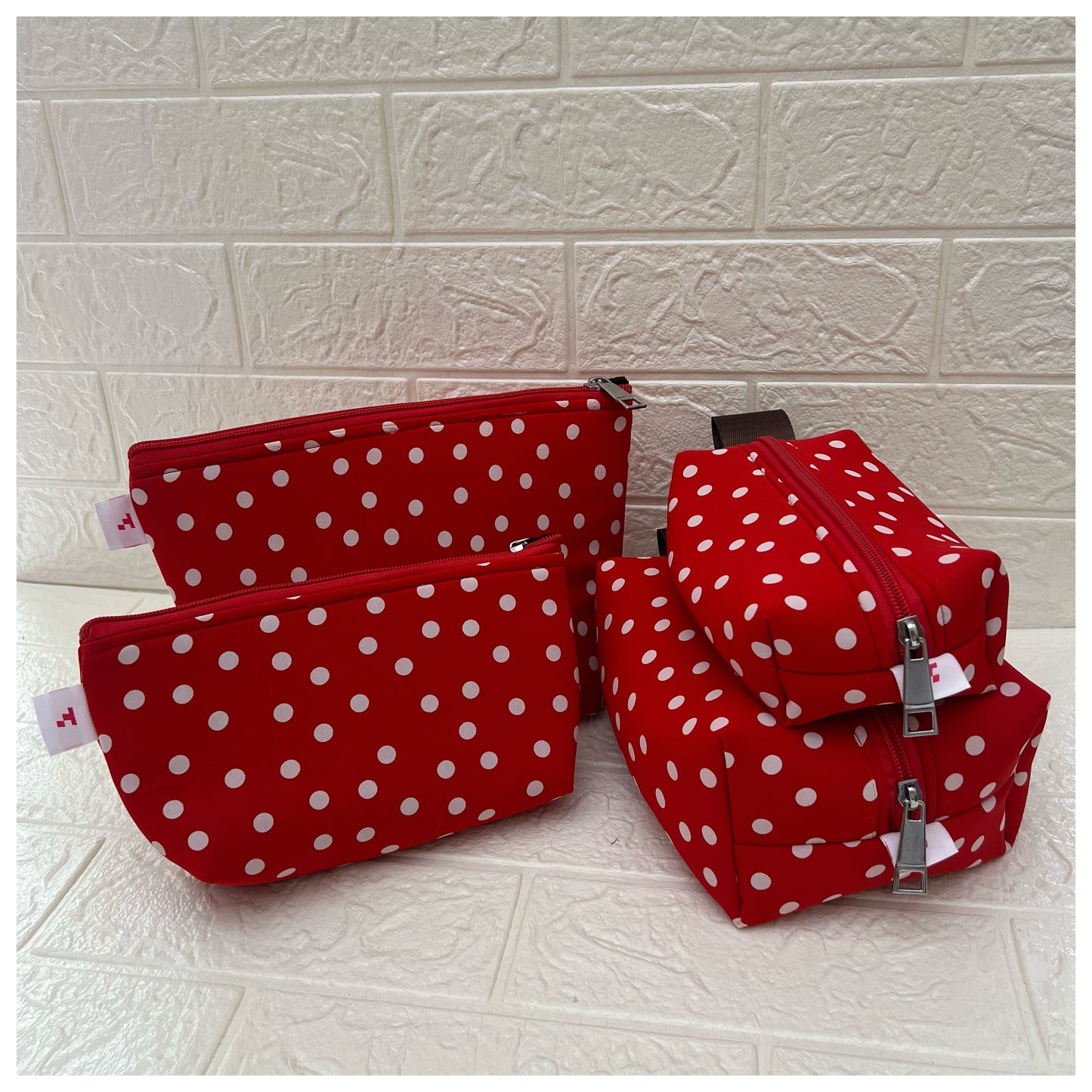 RED BIG POLKA POUCHES