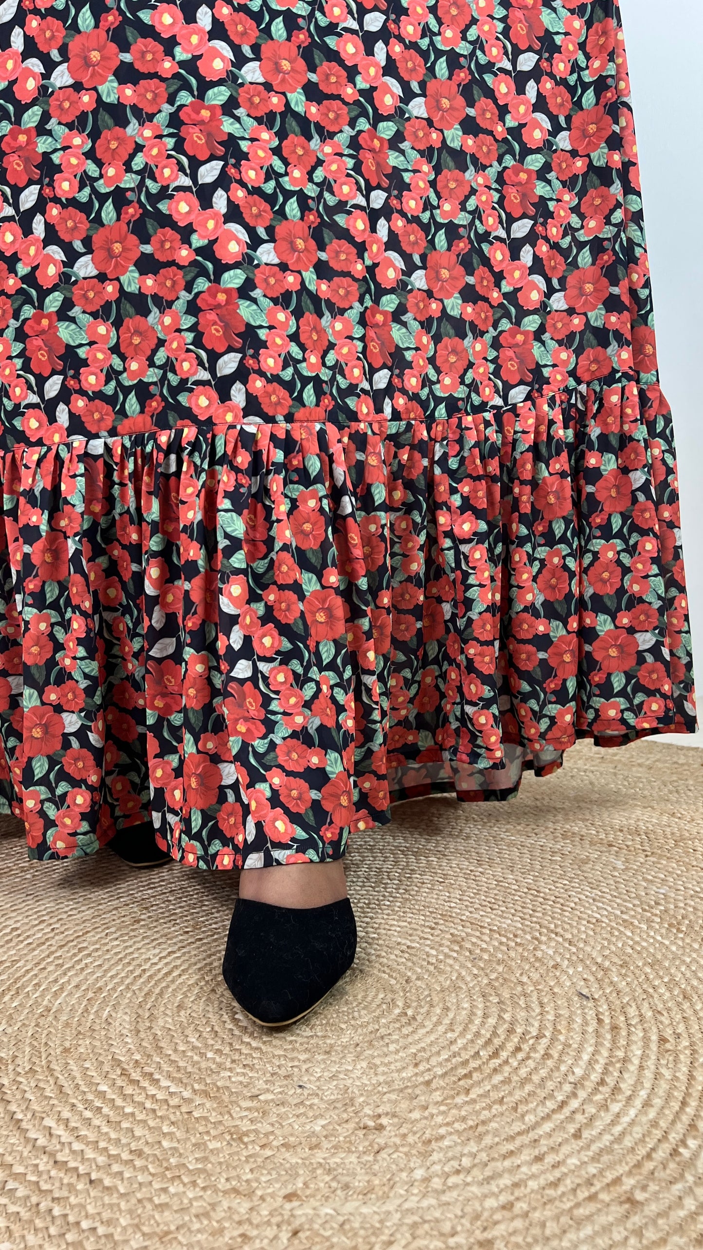 Red Black Floral Long Gown