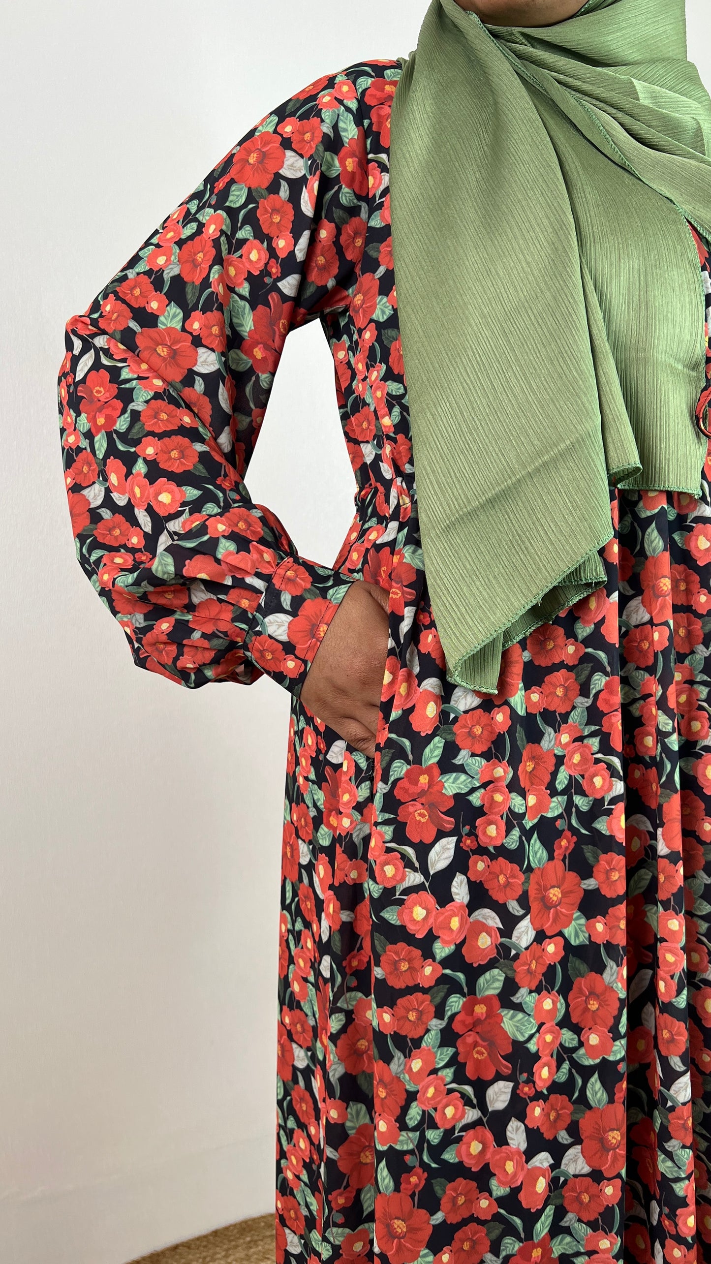 Red Black Floral Long Gown