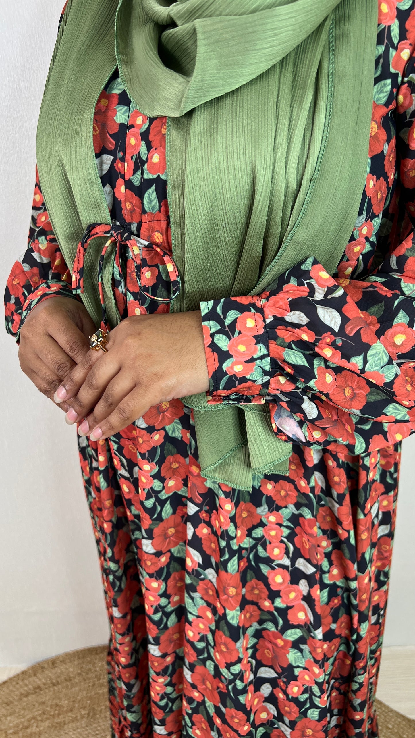 Red Black Floral Long Gown