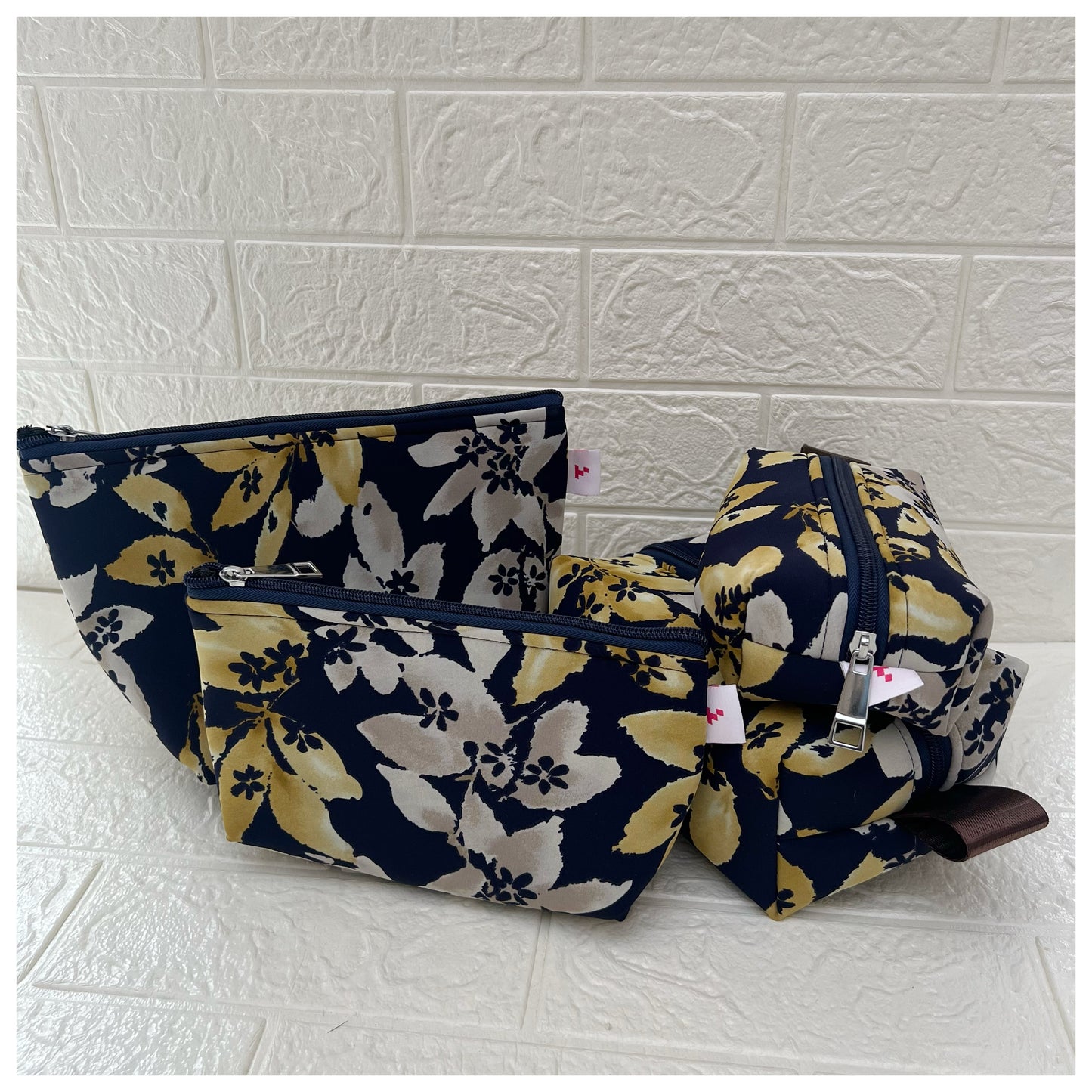 NAVY YELLOW FLORAL POUCHES