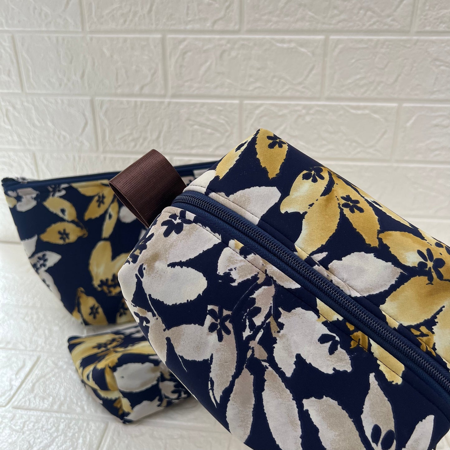 NAVY YELLOW FLORAL POUCHES