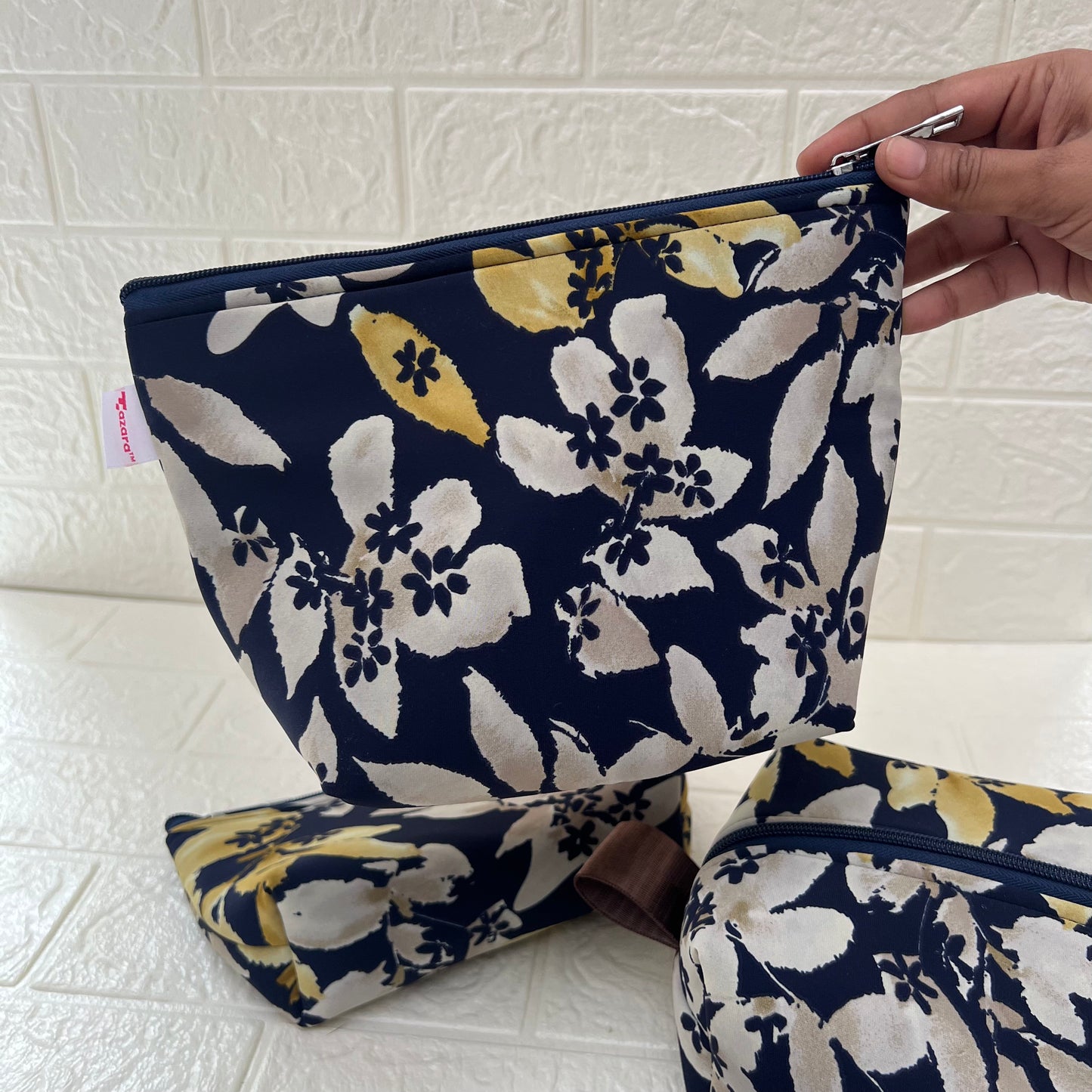 NAVY YELLOW FLORAL POUCHES