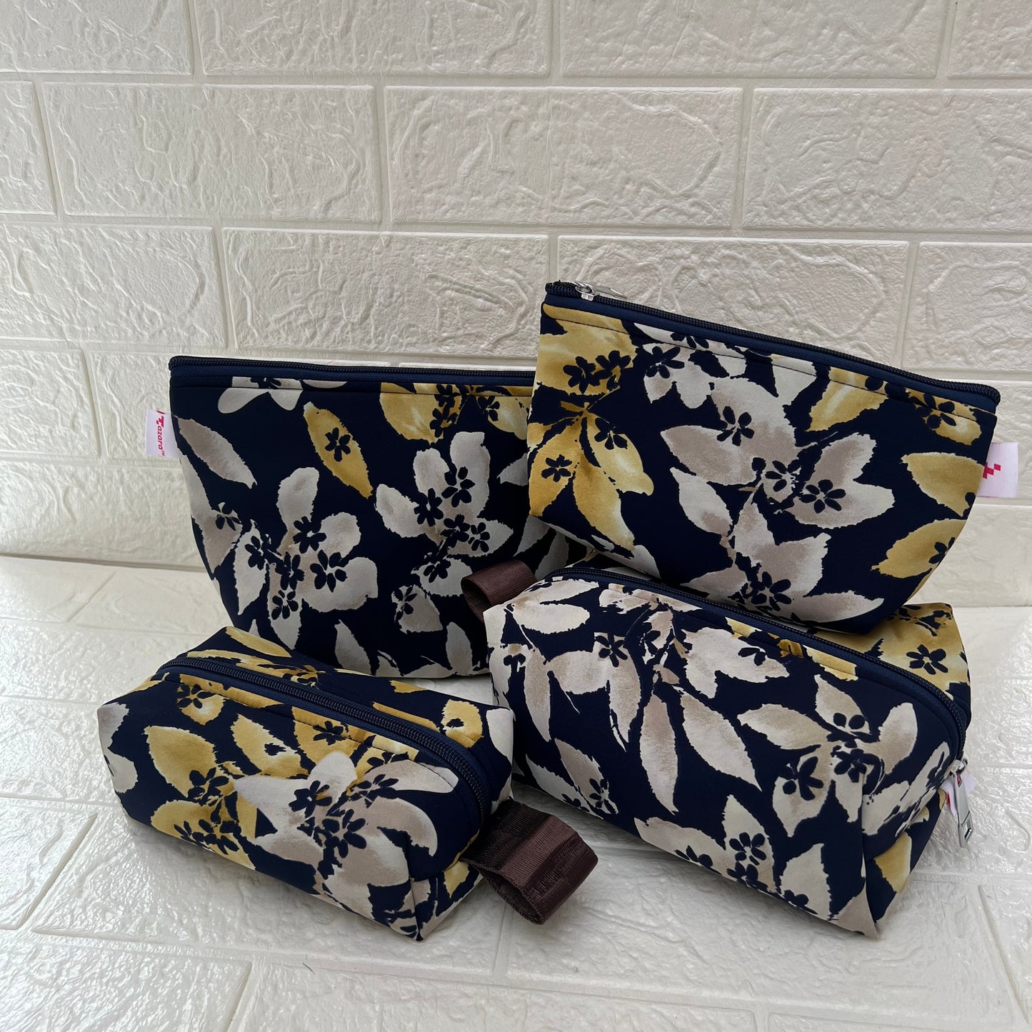NAVY YELLOW FLORAL POUCHES