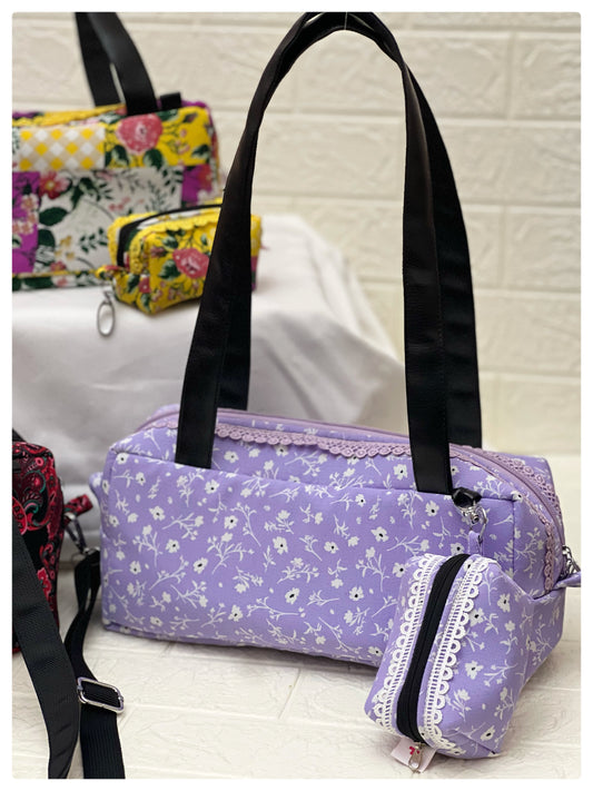 PURPLE WHITE FLORAL PIKO TOTE