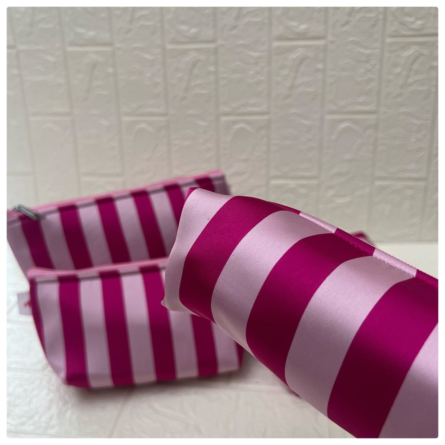 DARK PINK STRIPE POUCH