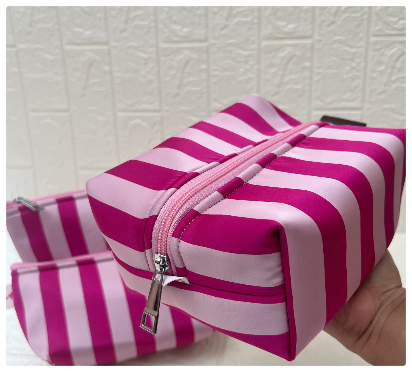 DARK PINK STRIPE POUCH