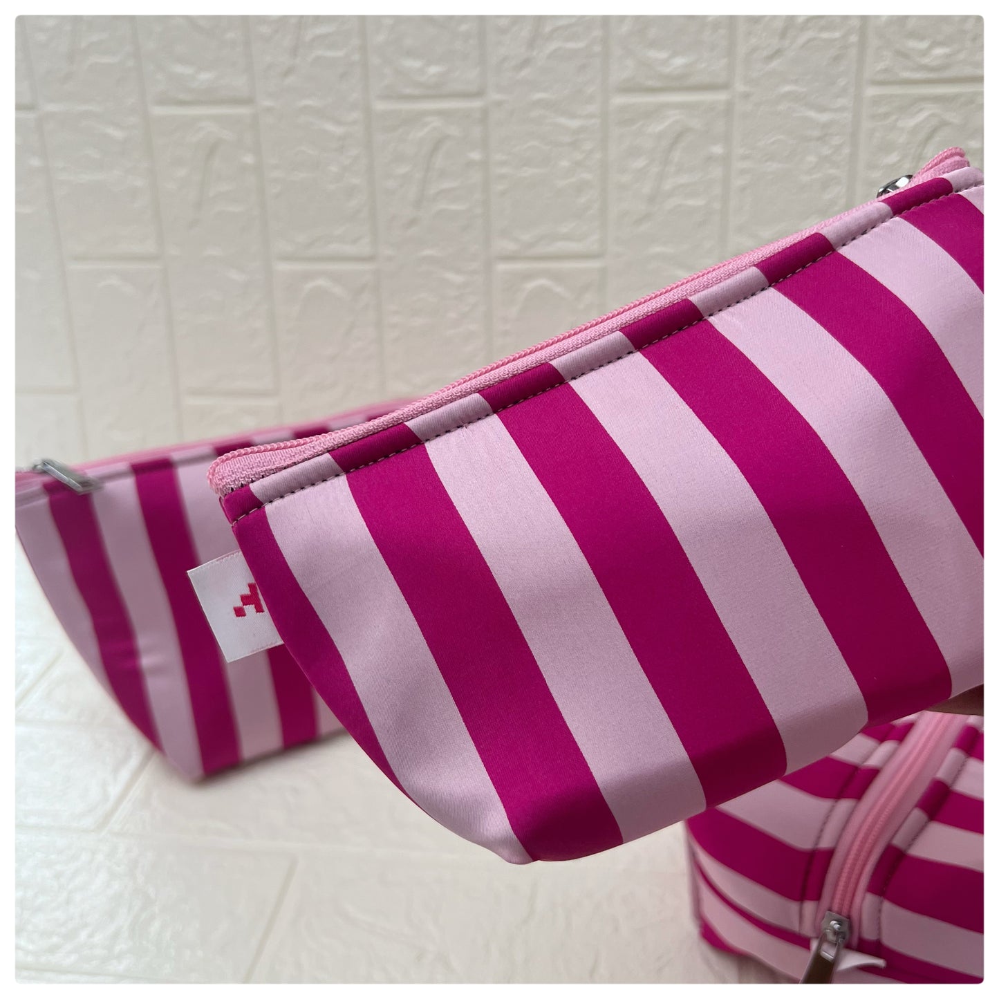 DARK PINK STRIPE POUCH
