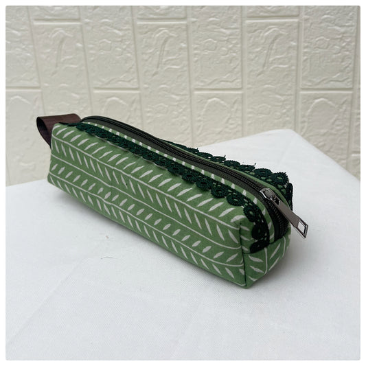 GREEN STRIPE LEAF JOYPURI PENCIL POUCH
