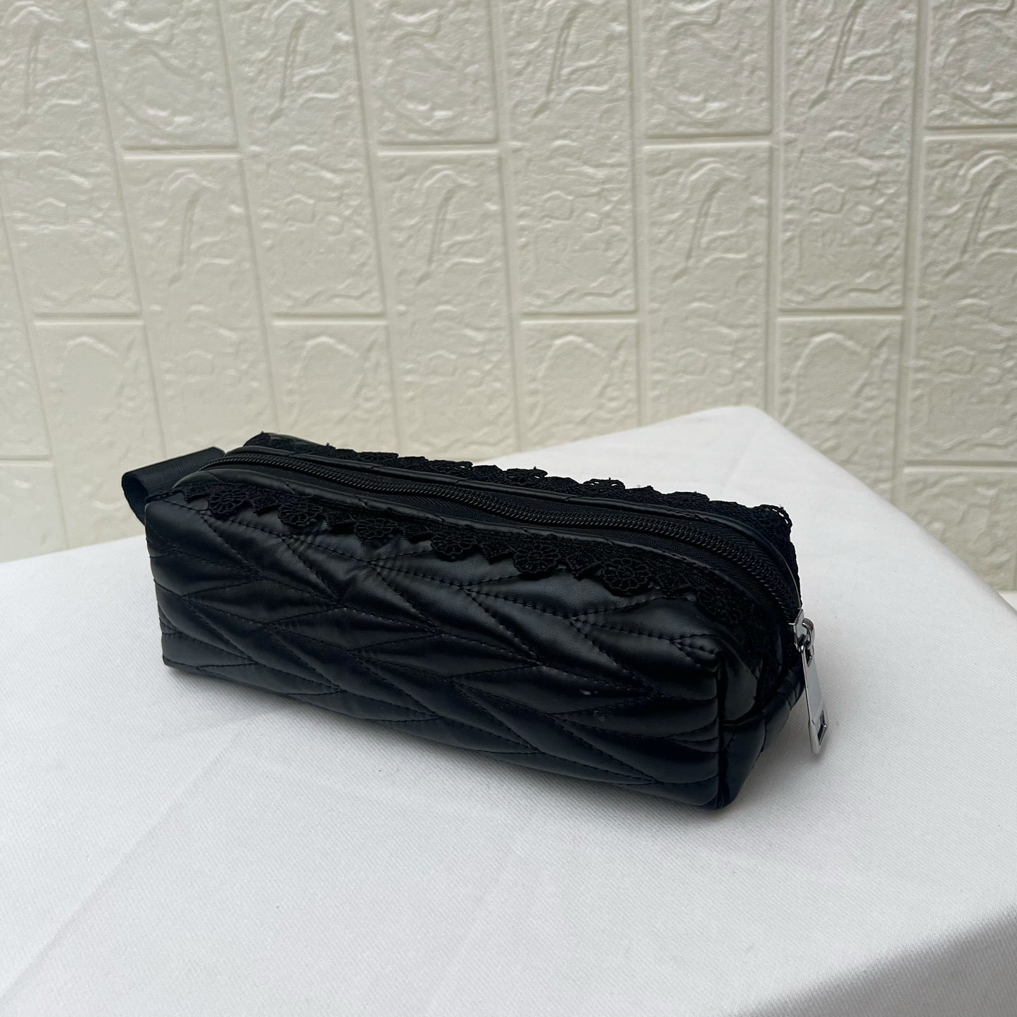 BLACK QUILTED LEATHER PENCIL POUCH