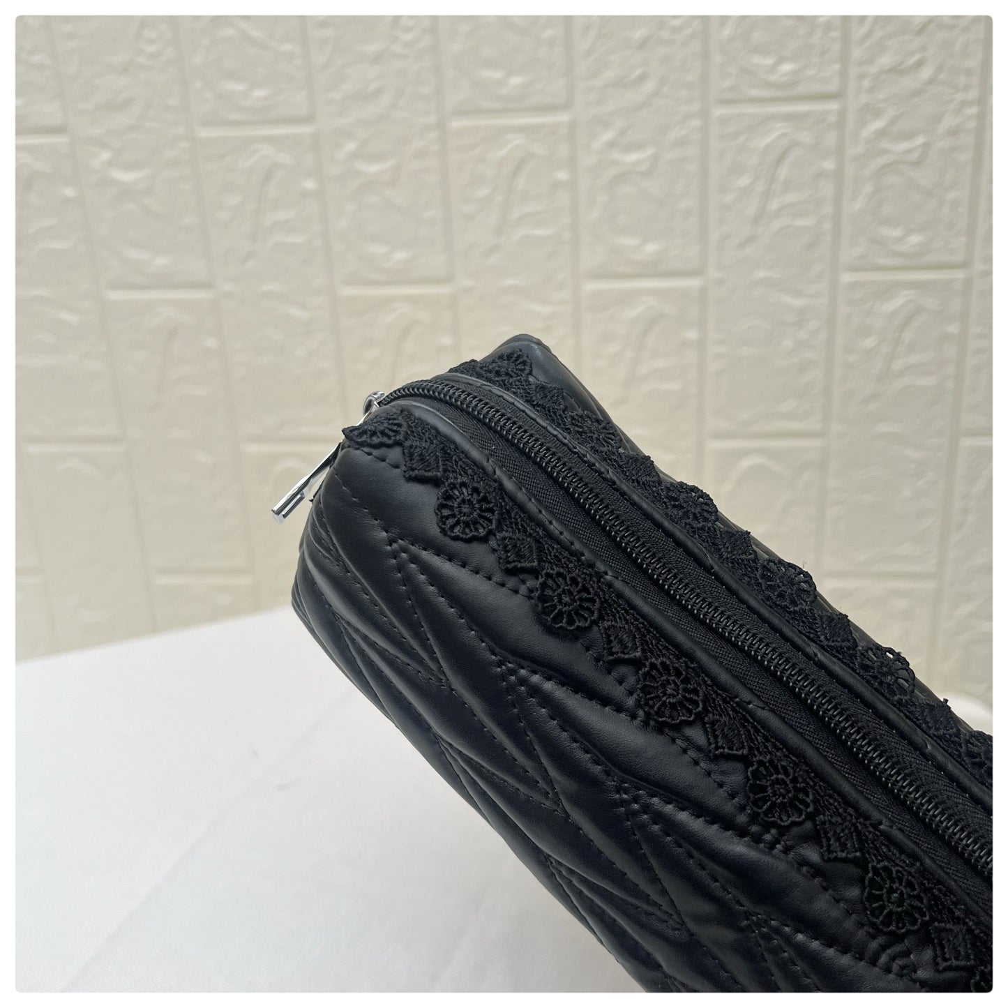 BLACK QUILTED LEATHER PENCIL POUCH