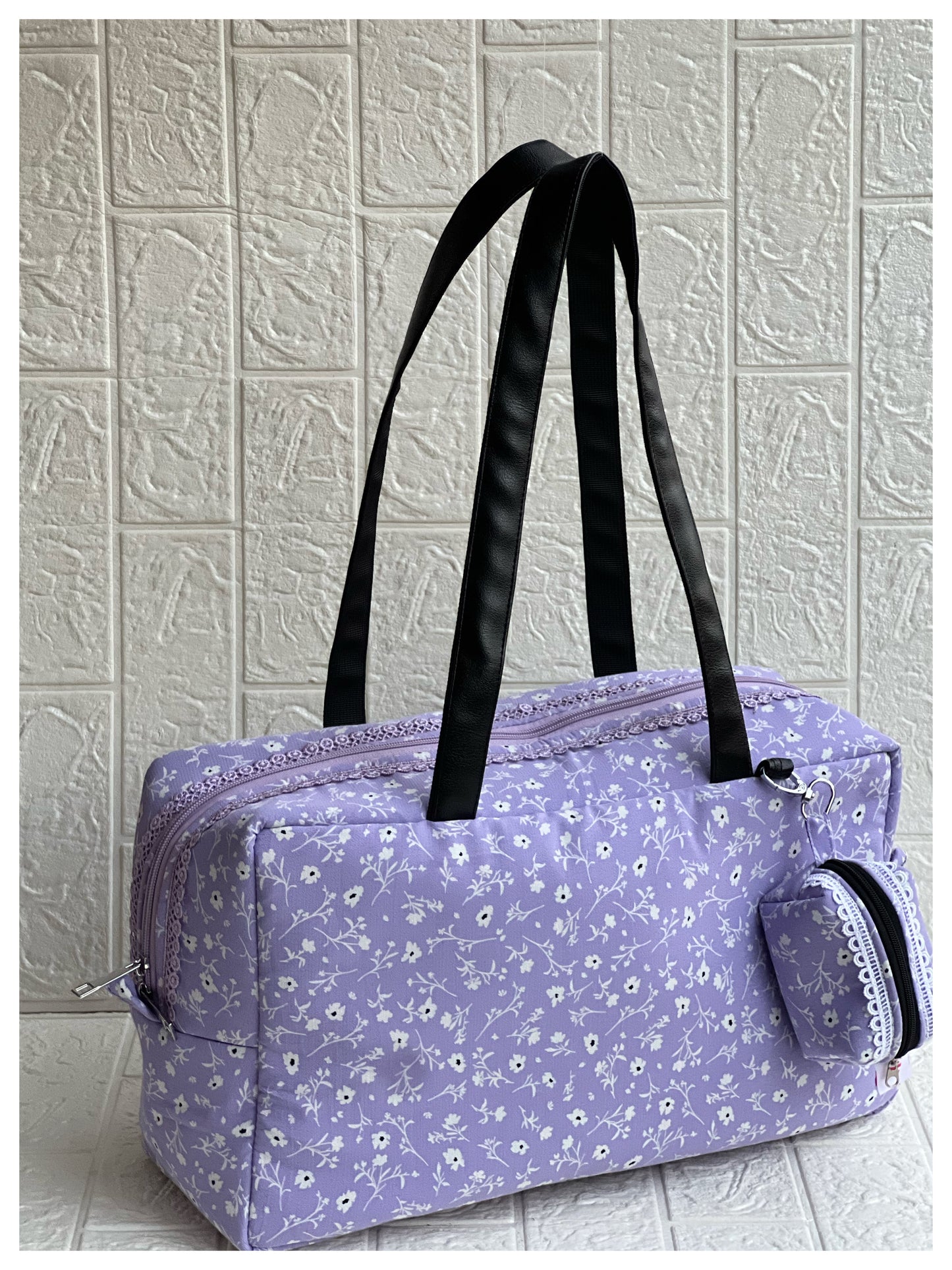 PURPLE WHITE FLORAL  PABLO TOTE