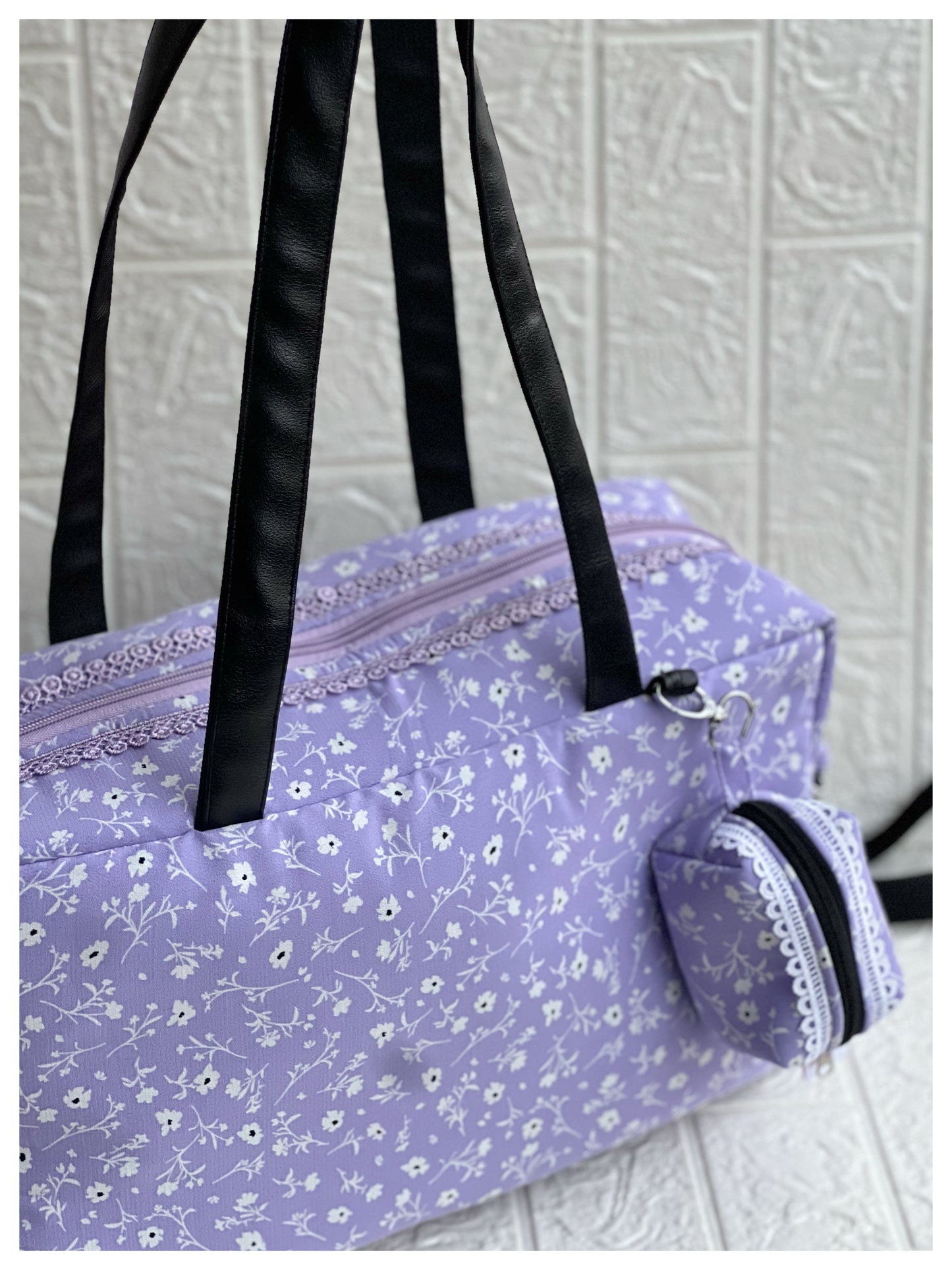 PURPLE WHITE FLORAL  PABLO TOTE
