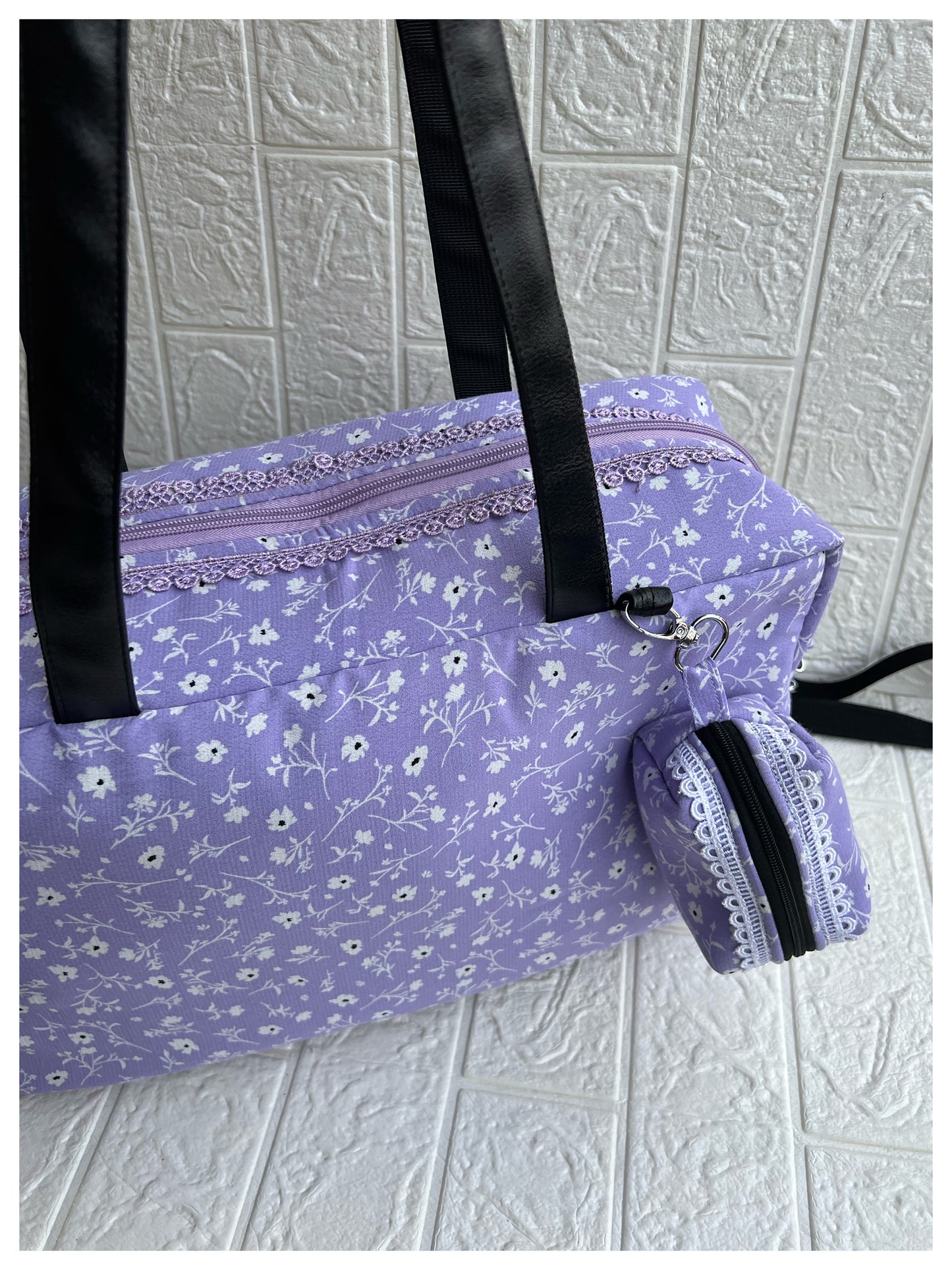 PURPLE WHITE FLORAL  PABLO TOTE