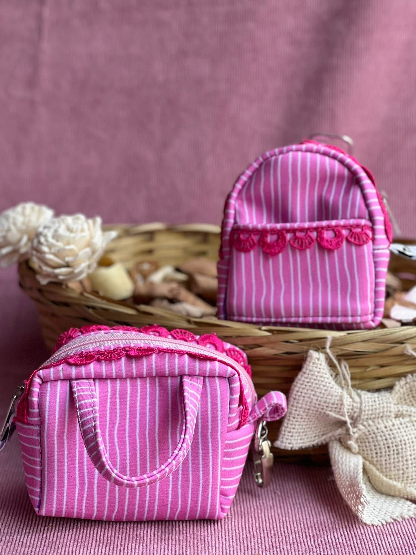 PINK STRIPE SOFTSHELL BAG-CHARM