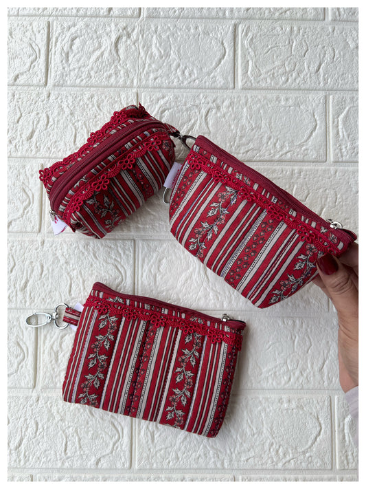 RED STRIPE QUILTED KEY-CHARM