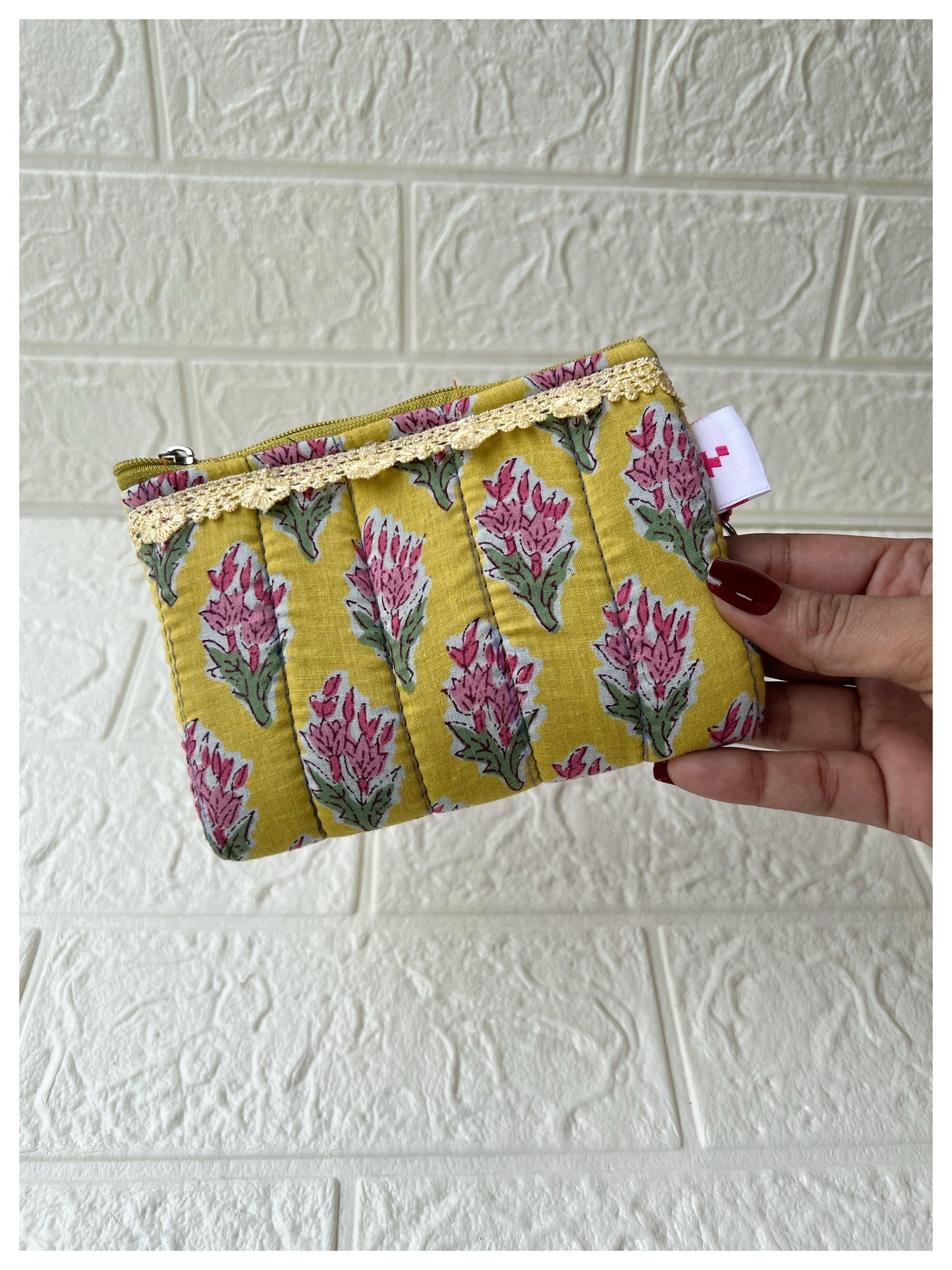 YELLOW PINK QUILTED KEY-CHARM