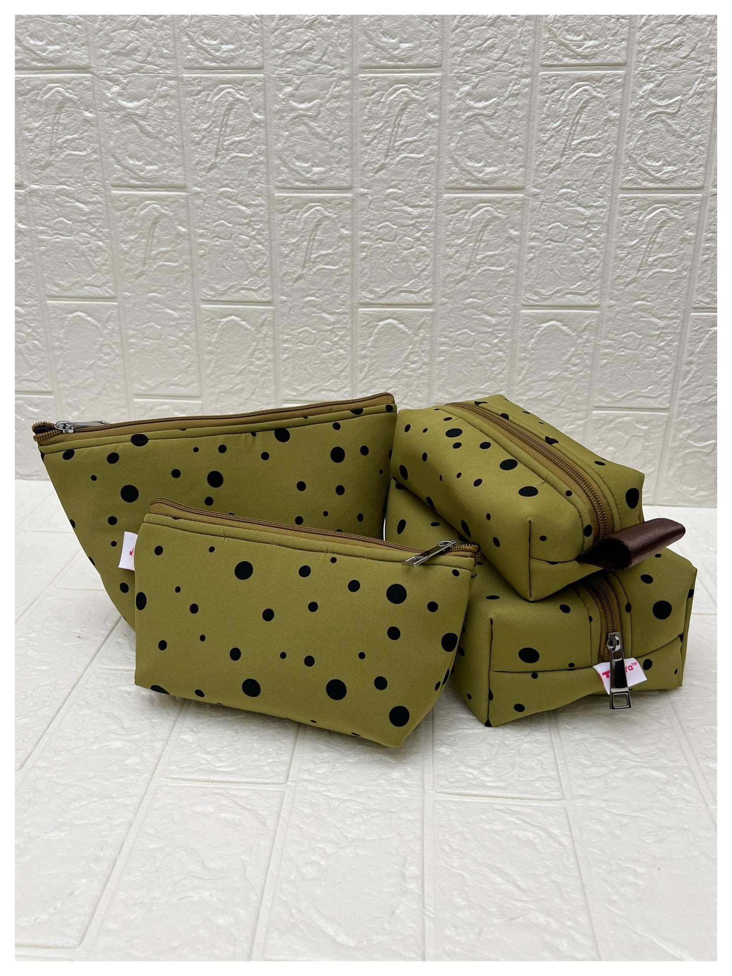 LIGHT OLIVE POLKA  POUCHES
