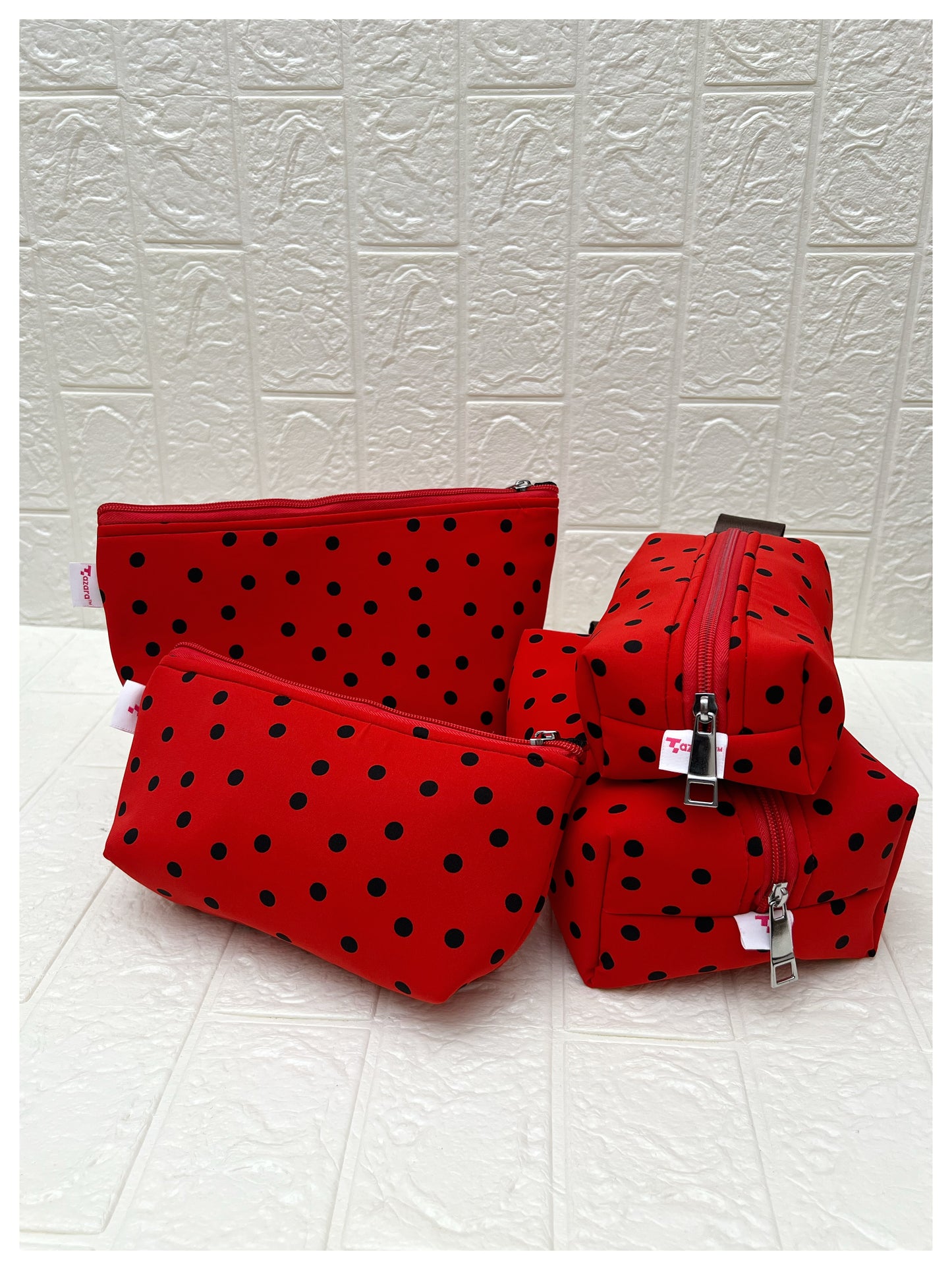 RED BLACK POLKA  POUCHES