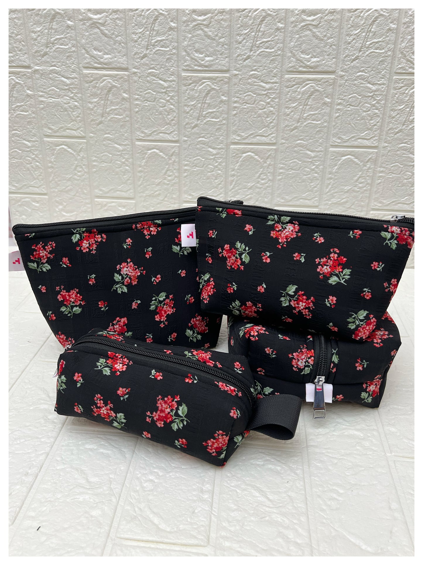 BLACK REDBUD FLORAL POUCHES