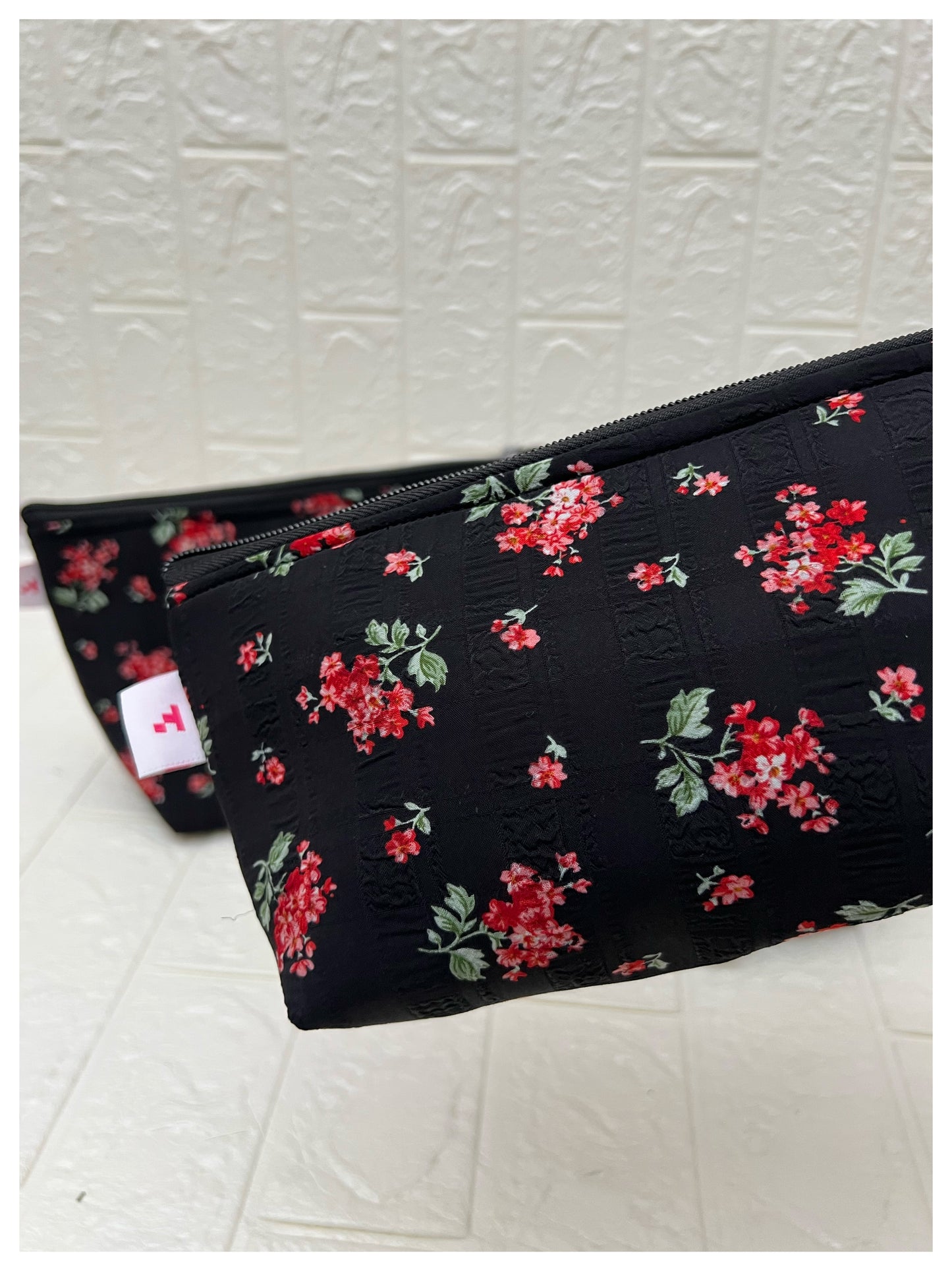 BLACK REDBUD FLORAL POUCHES